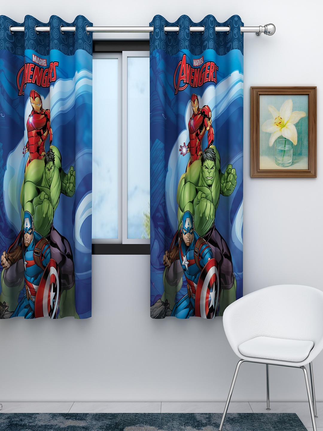 

Marvel Blue Marvel Avengers Kids Single Window Curtain
