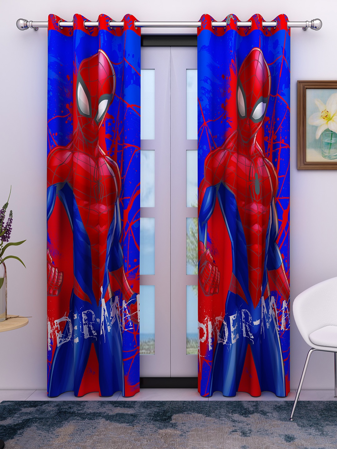 

Marvel Blue Set of 2 Marvel Avengers Spiderman Kids Long Door Curtain