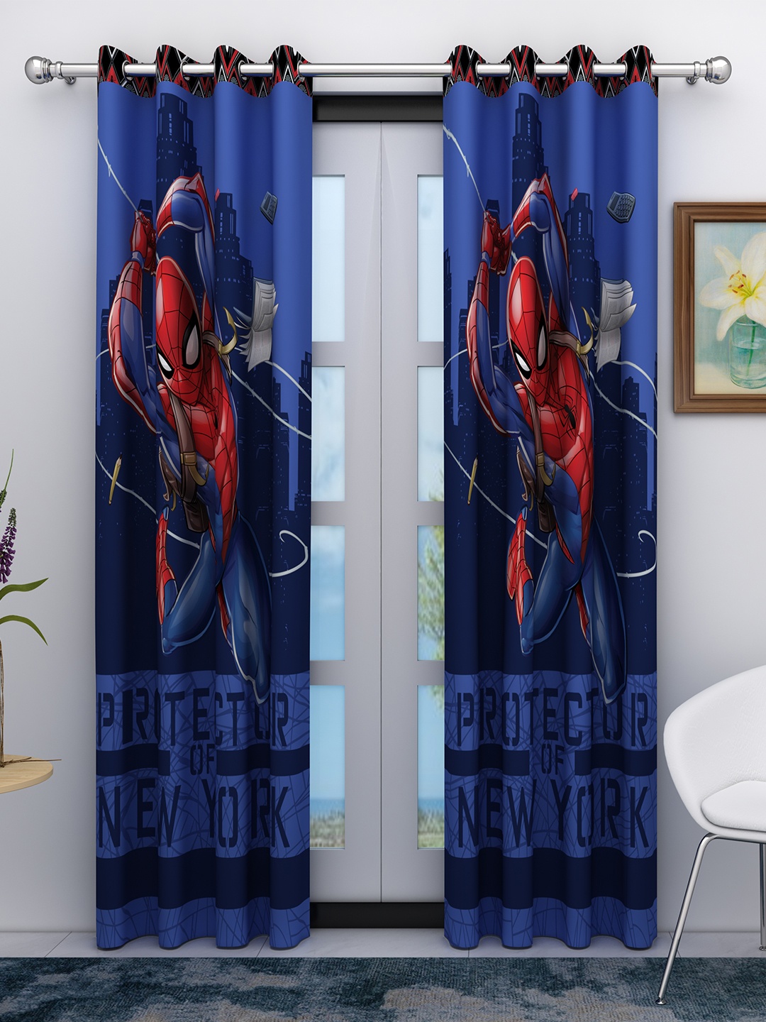 

Marvel Kids Set of 2 Spiderman Long Door Curtain, Blue
