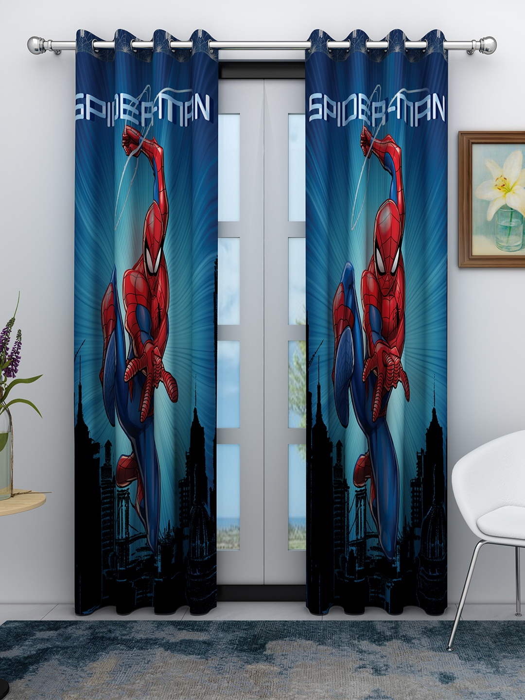 

Marvel Blue Set of 2 Marvel Avengers Spiderman Kids Long Door Curtain