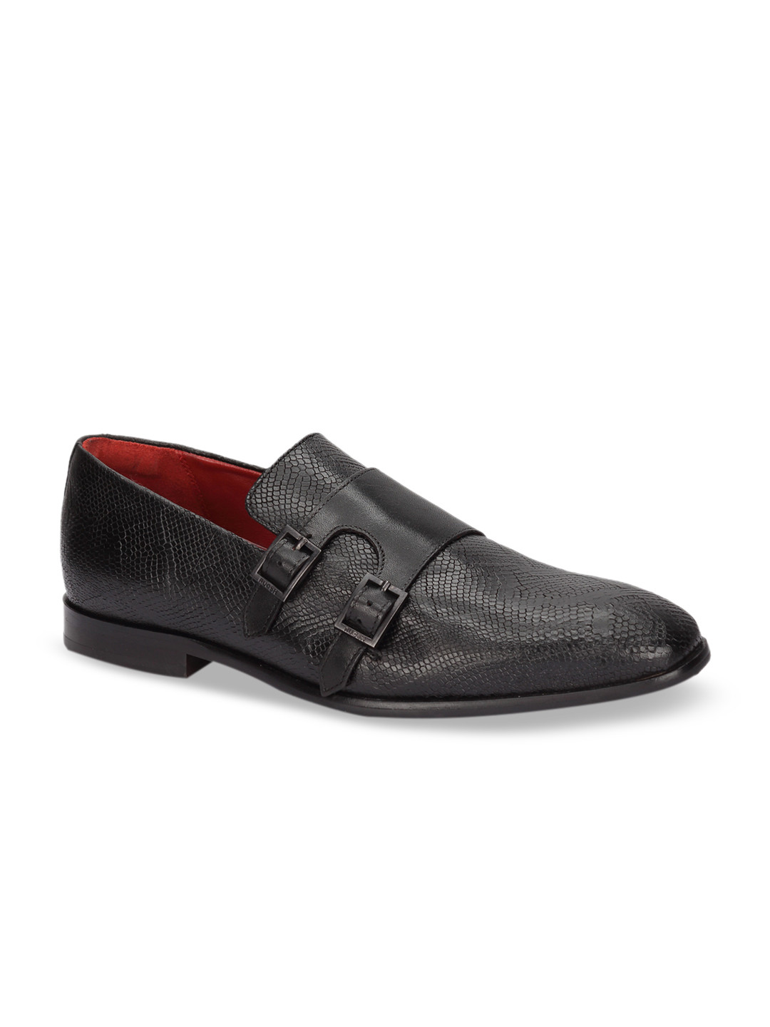 

Ruosh Men Black Textured Leather Monks