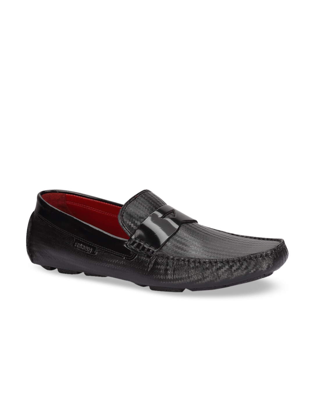 

Ruosh Men Black Textured Leather Driving Shoes