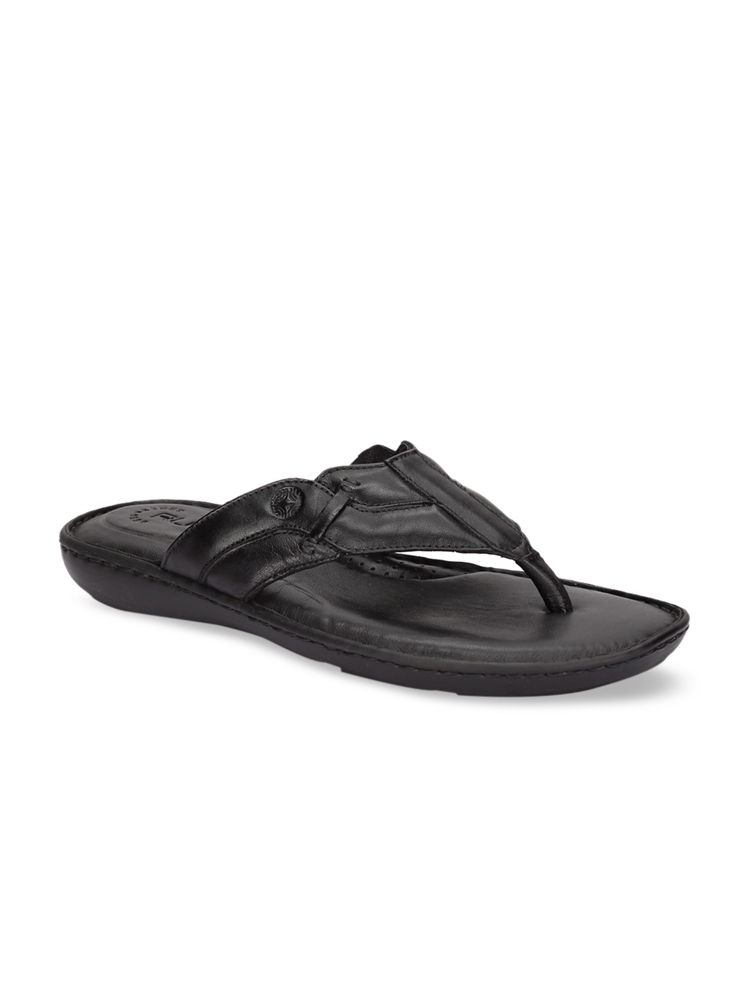 

Ruosh Men Black Solid Leather Comfort Sandals