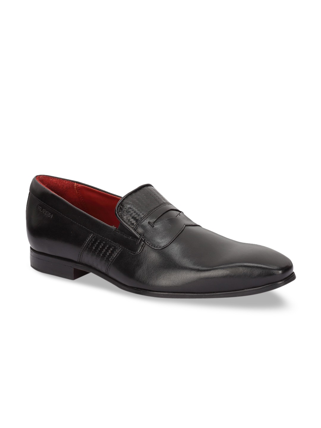 

Ruosh Men Black Solid Leather Slip-On Shoes
