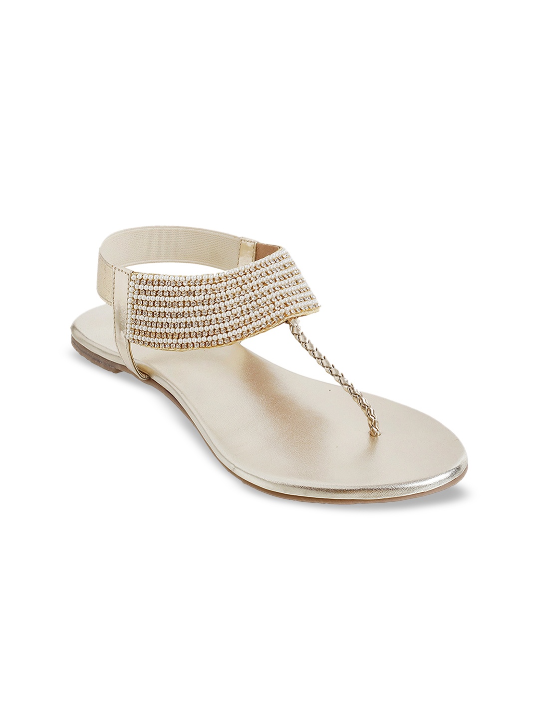 

Metro Women Gold-Toned Embellished Open Toe Flats