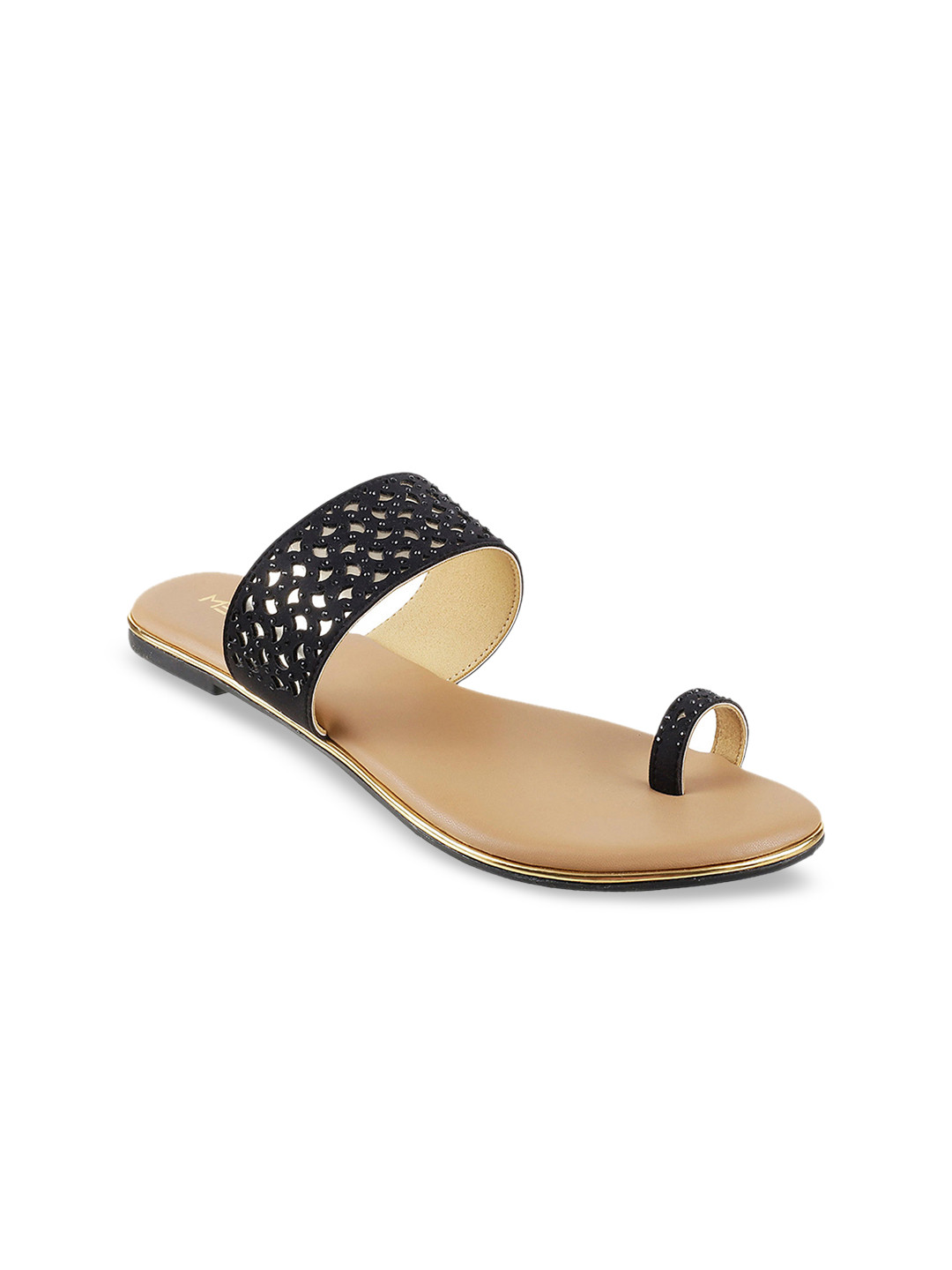

Metro Women Black Textured Cut-Work One Toe Flats