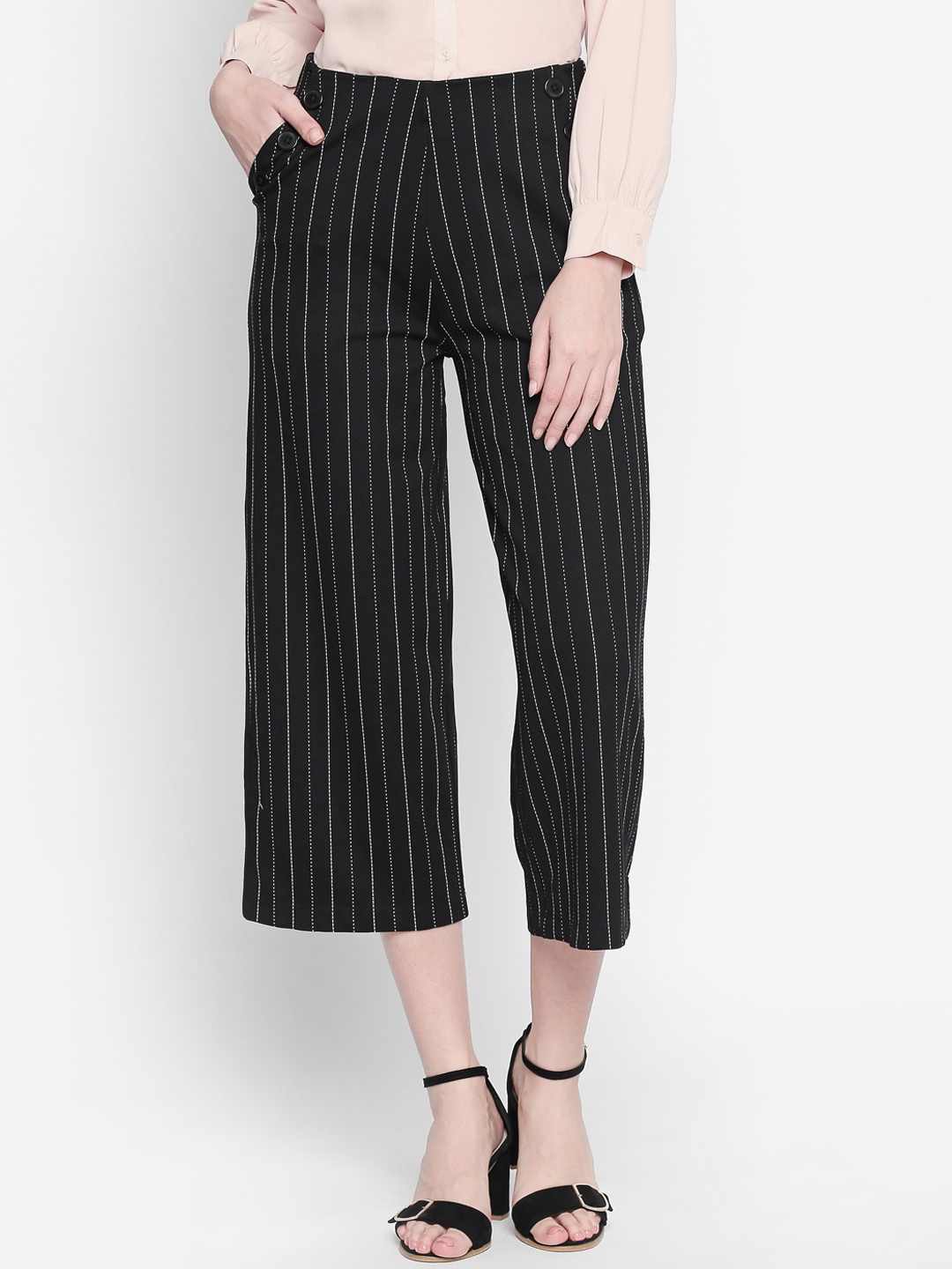 

Annabelle by Pantaloons Women Black & Off-White Striped Culottes