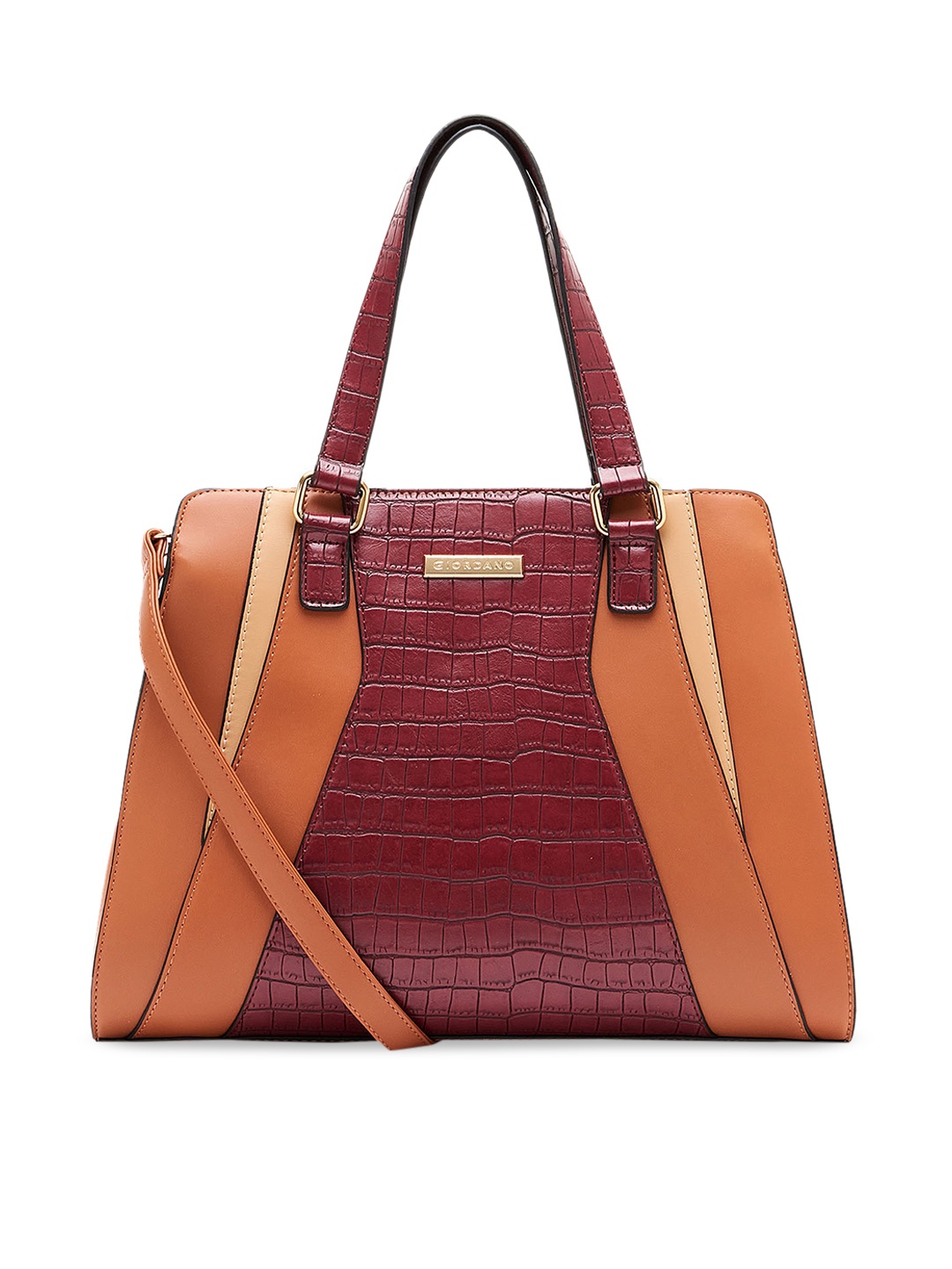 

GIORDANO Brown & Maroon Colourblocked Shoulder Bag