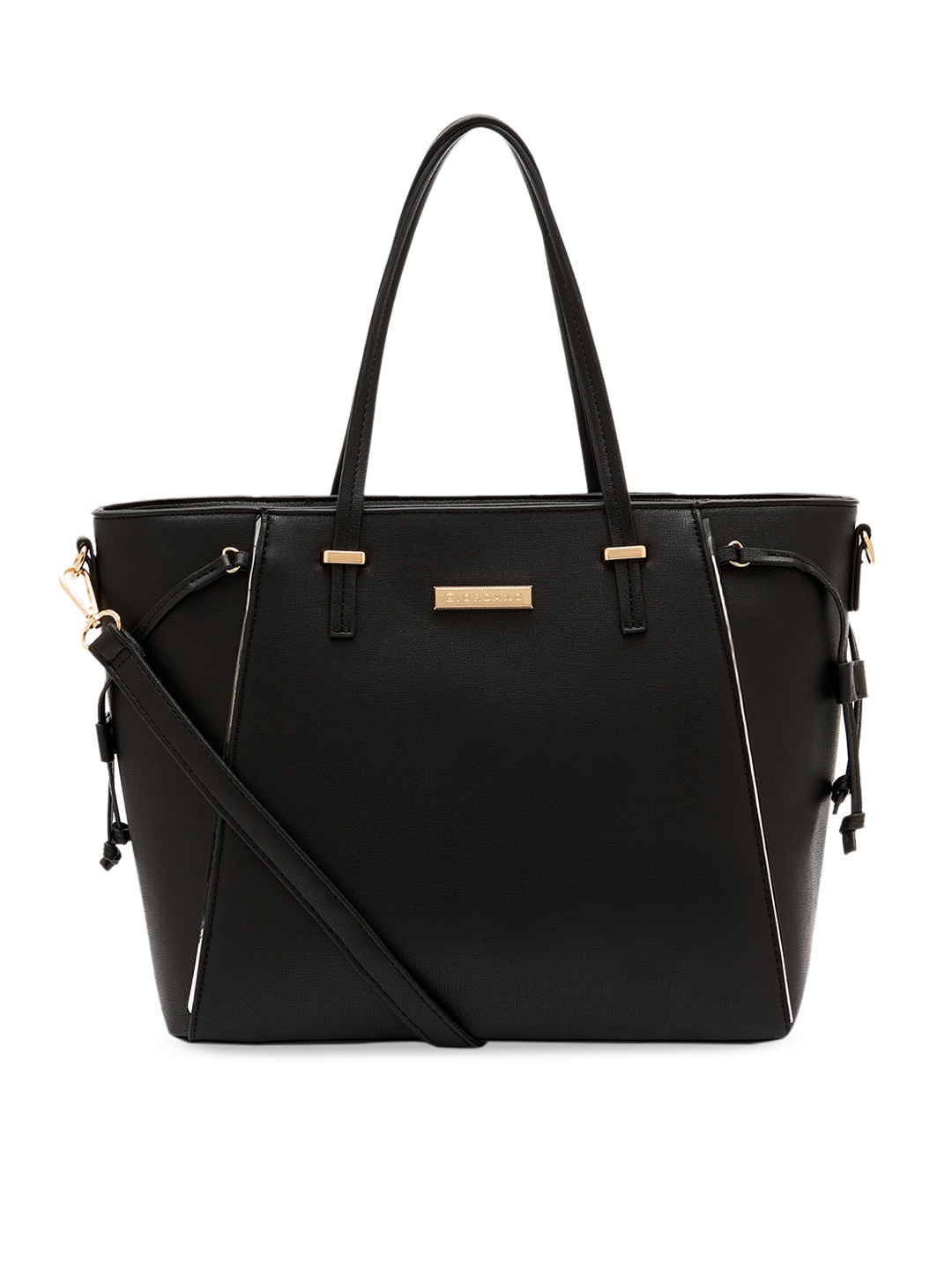 

GIORDANO Black Solid Leather Shoulder Bag
