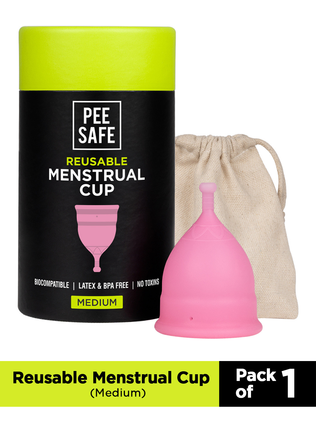 

PEESAFE Reusable Menstrual Cup with 8-10 Hr Protection - Medium, Pink