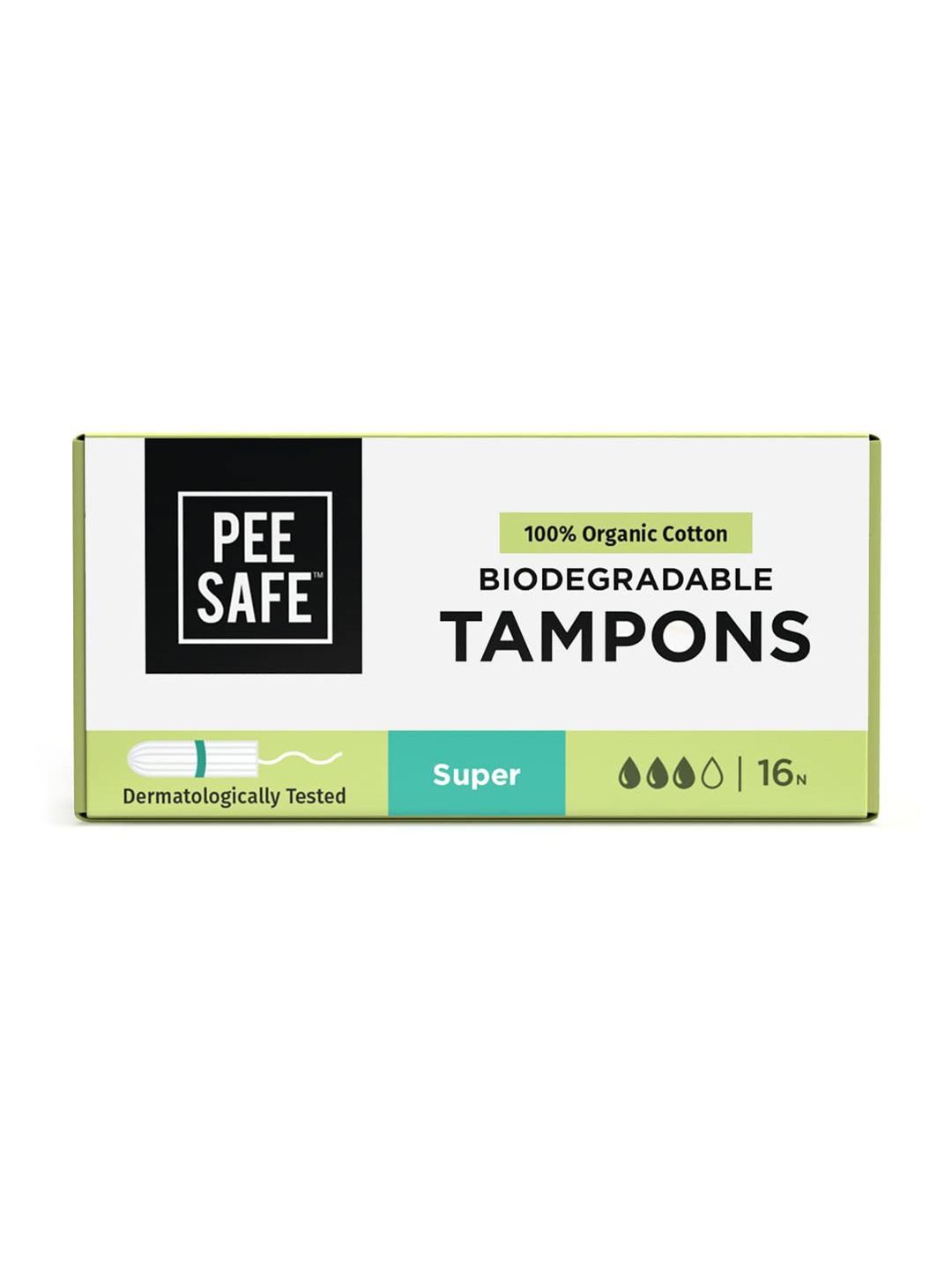 

PEESAFE 100% Organic Biodegradable Cotton Tampons - Super - 16-pcs, White