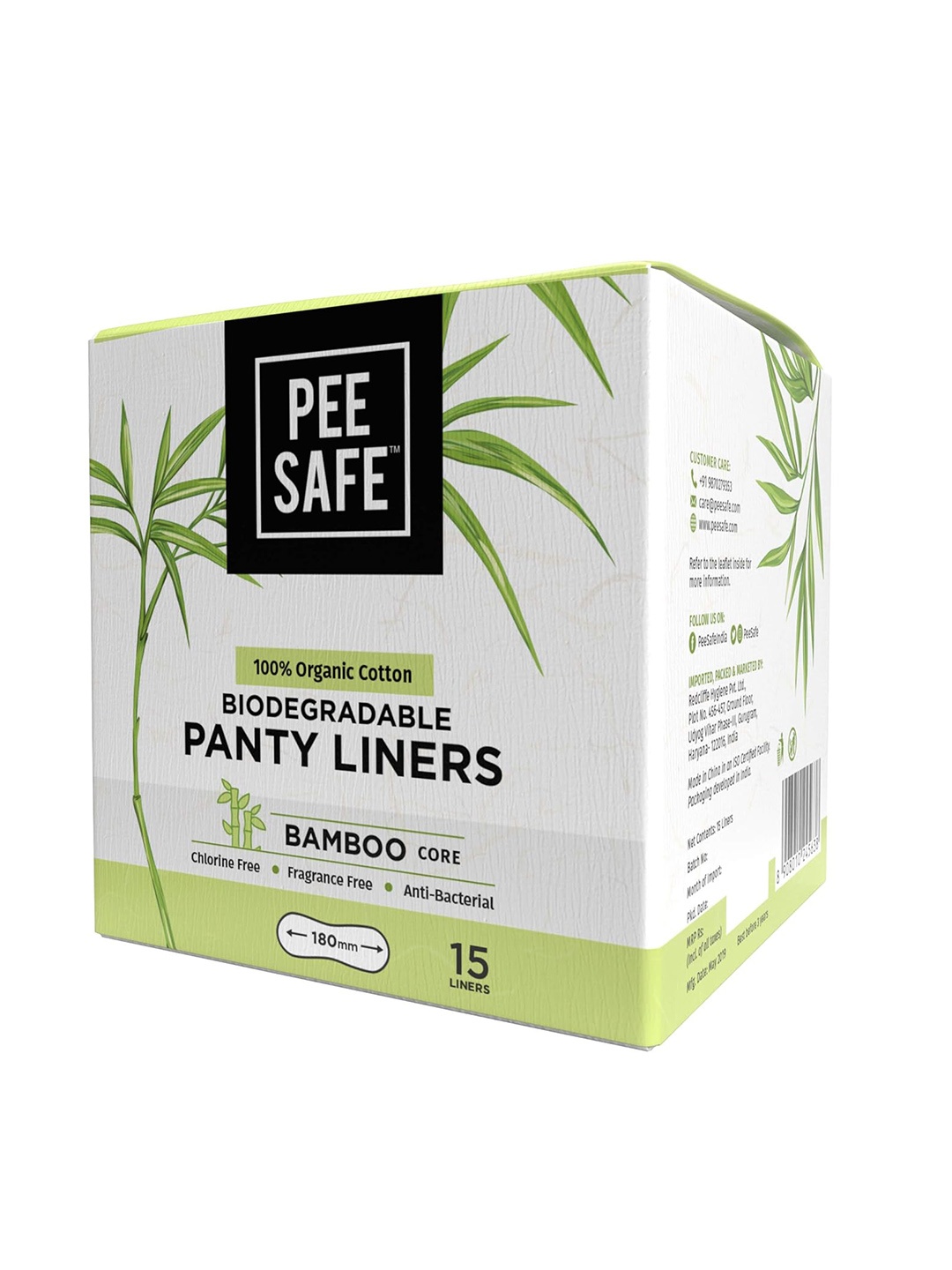 

Pee Safe 100% Organic Cotton Biodegradable Panty Liners - Pack of 15, White