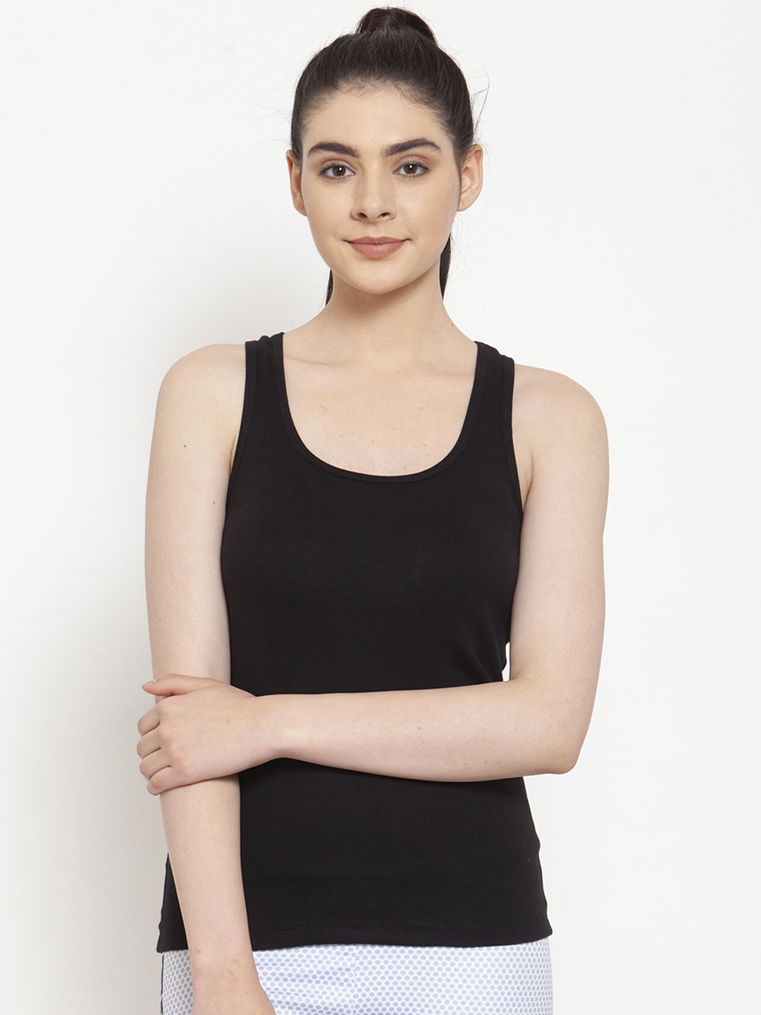 

Friskers Women Black Solid Tank Pure Cotton Top