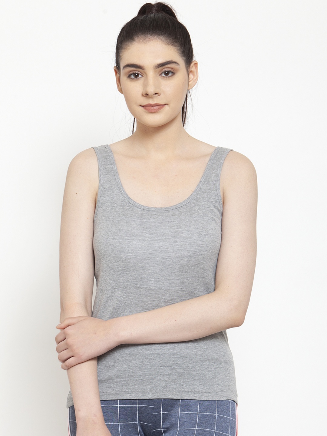 

Friskers Women Grey Solid Tank Pure Cotton Top