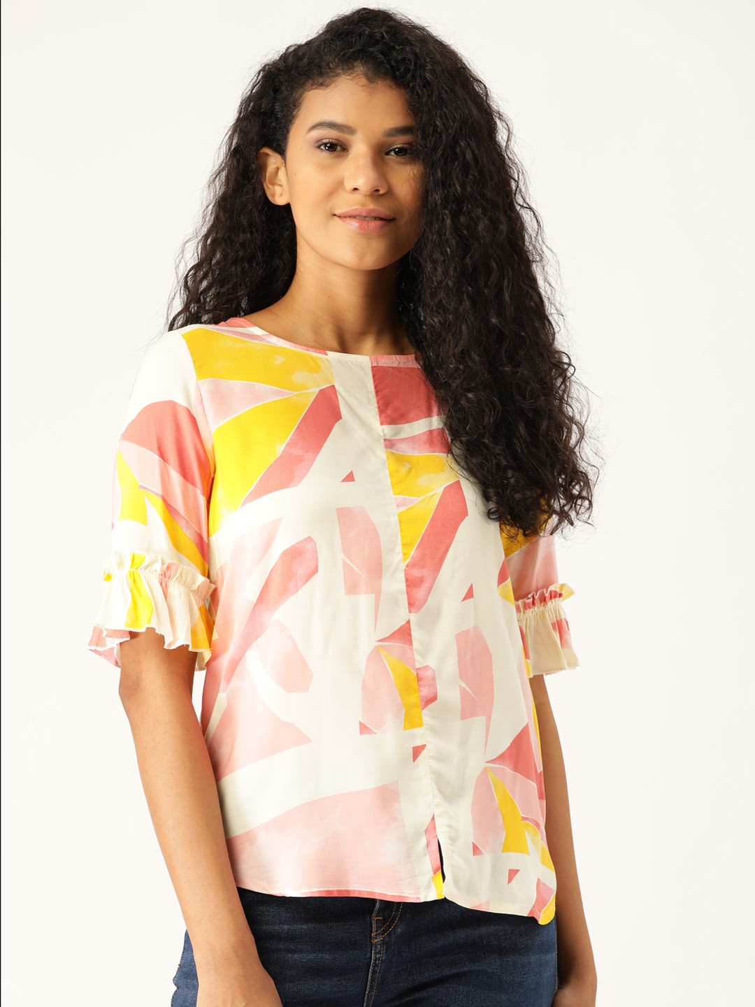 

ether Women Off-White & Pink Printed Top