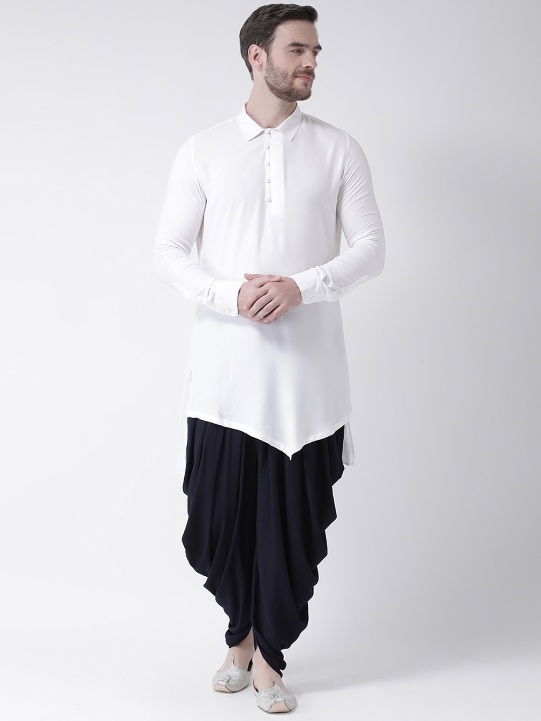 

DEYANN Men White & Navy Blue Solid Kurta with Patiala