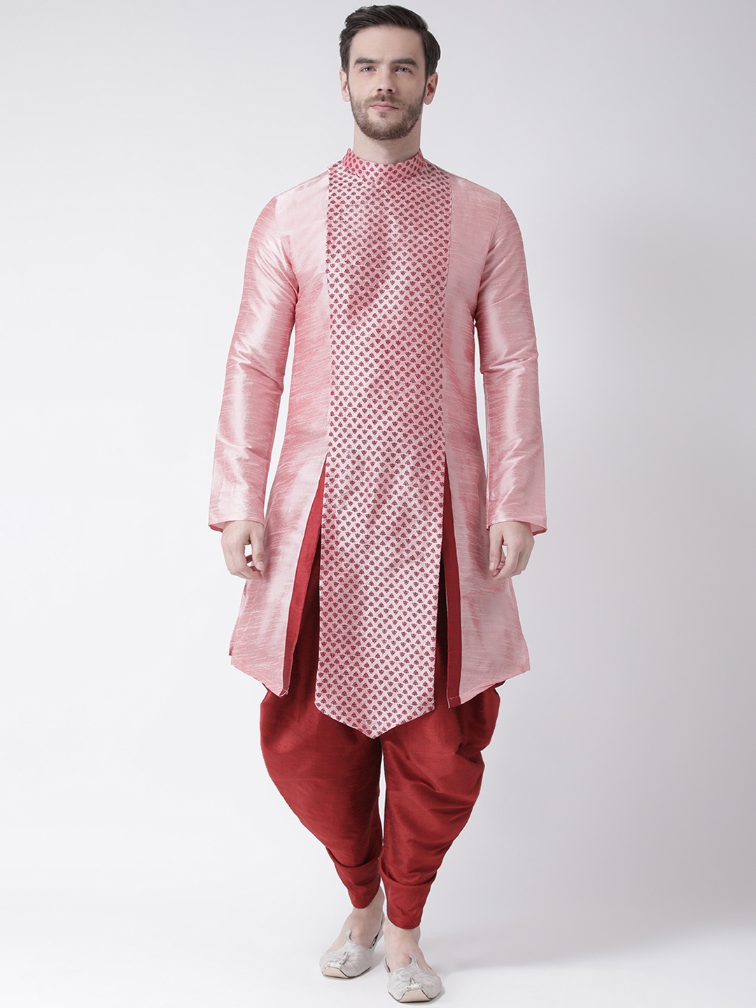 

DEYANN Men Pink & Red Printed Kurta with Patiala