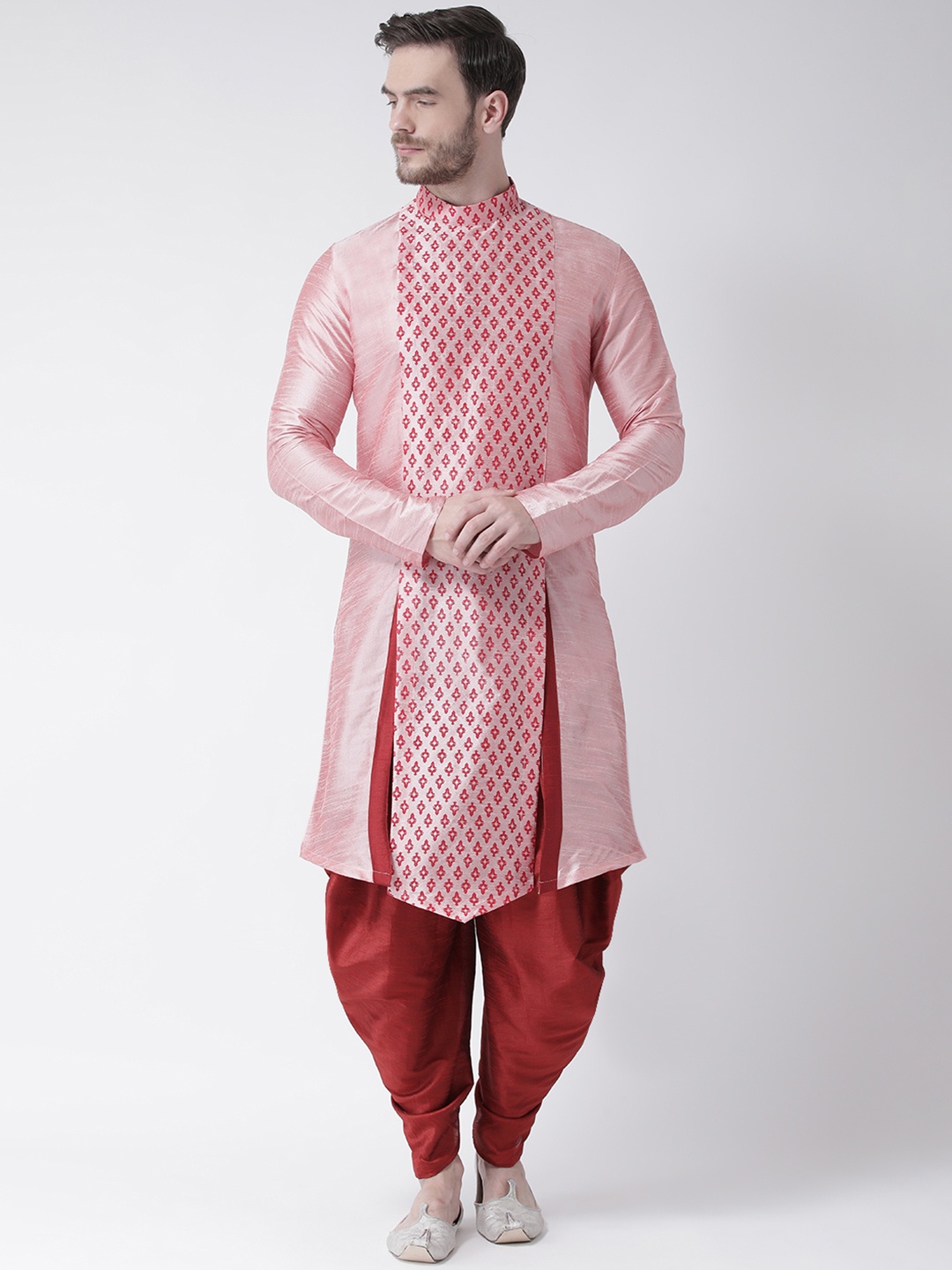 

DEYANN Men Pink & Red Printed Kurta with Patiala