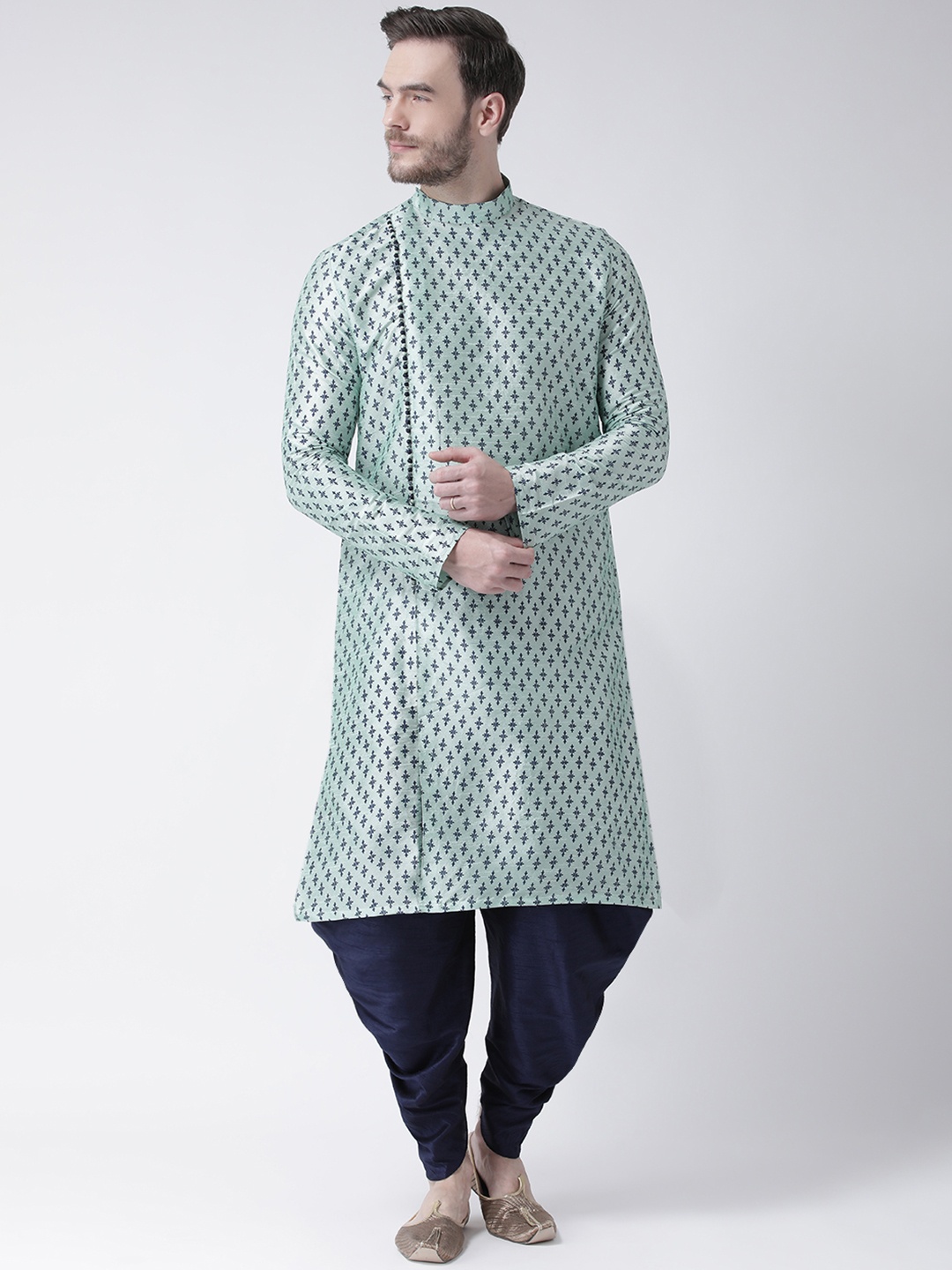 

DEYANN Men Green & Navy Blue Self Design Kurta with Patiala