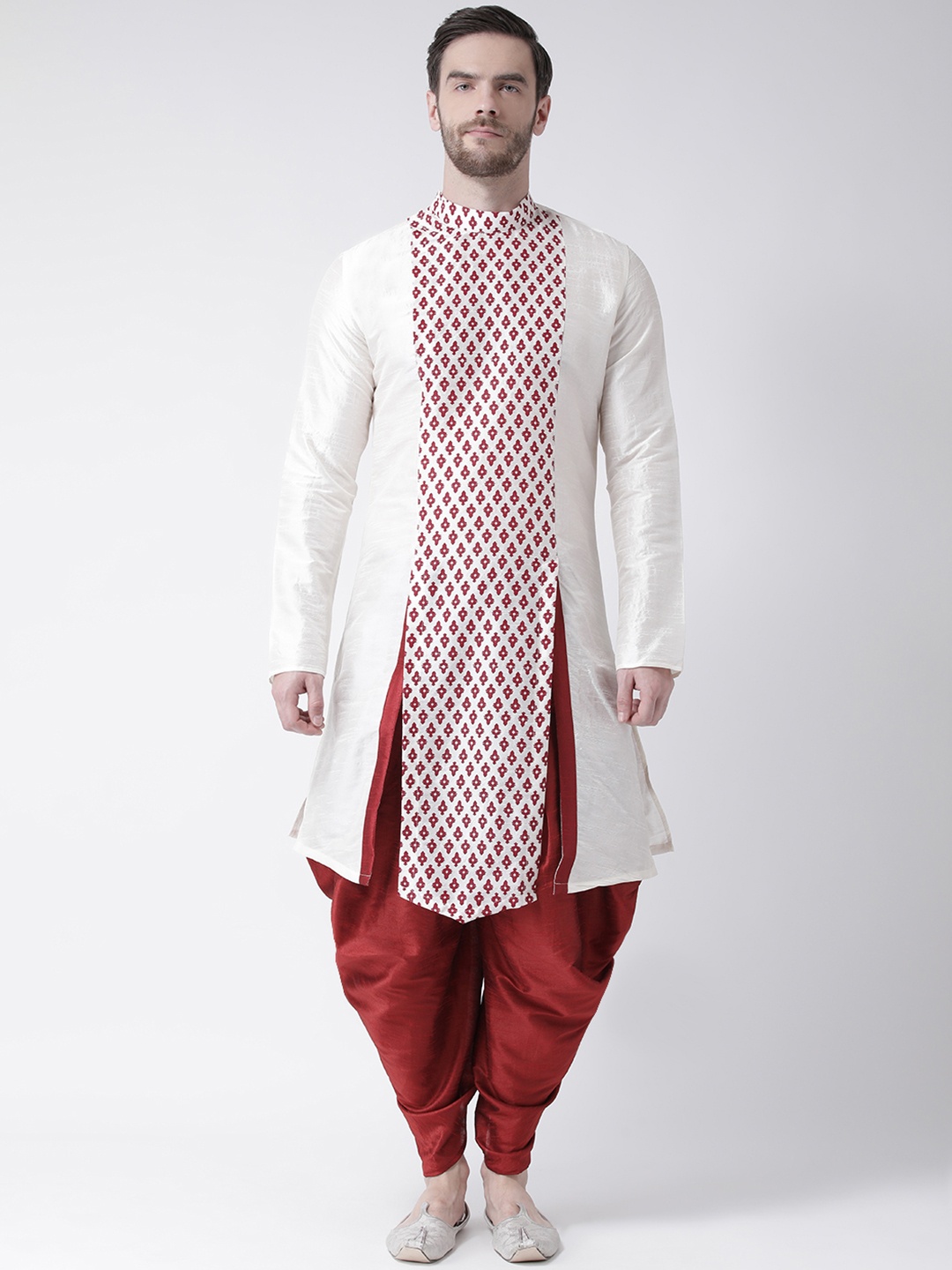 

DEYANN Men Off-White & Red Self Design Kurta with Patiala