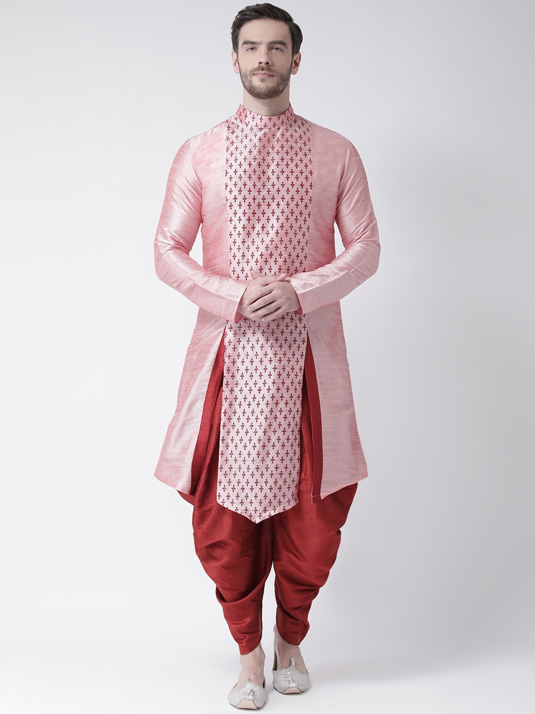 

DEYANN Men Pink & Red Printed Kurta with Patiala