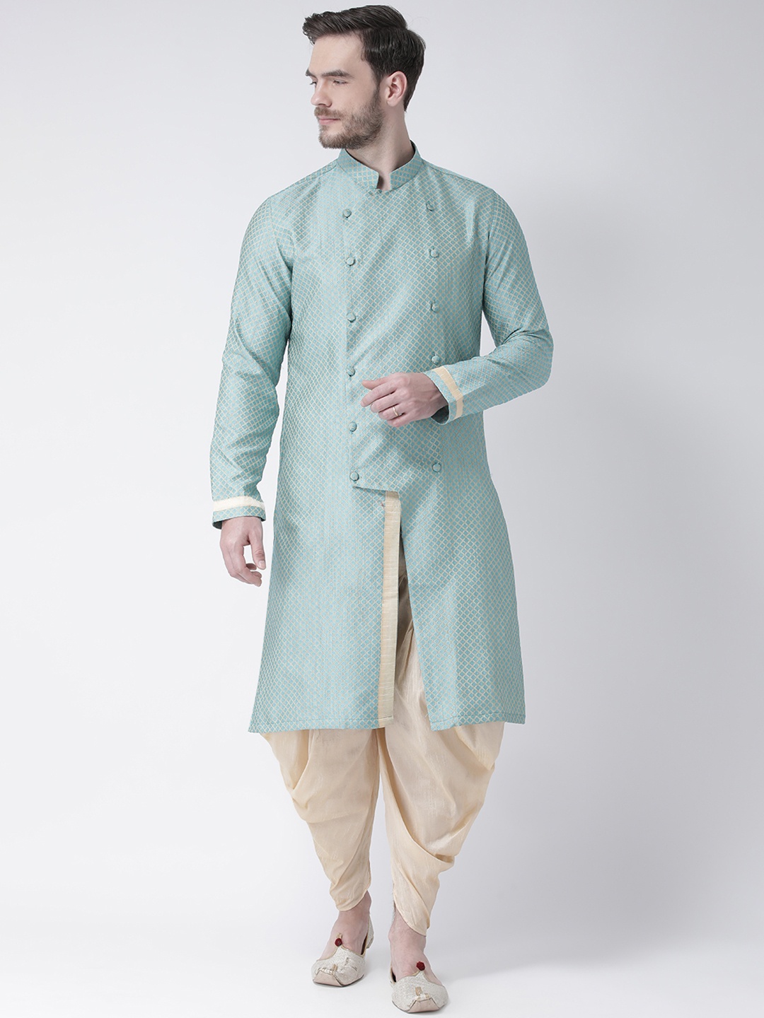

DEYANN Men Blue & Cream-Coloured Woven Design Kurta with Dhoti Pants