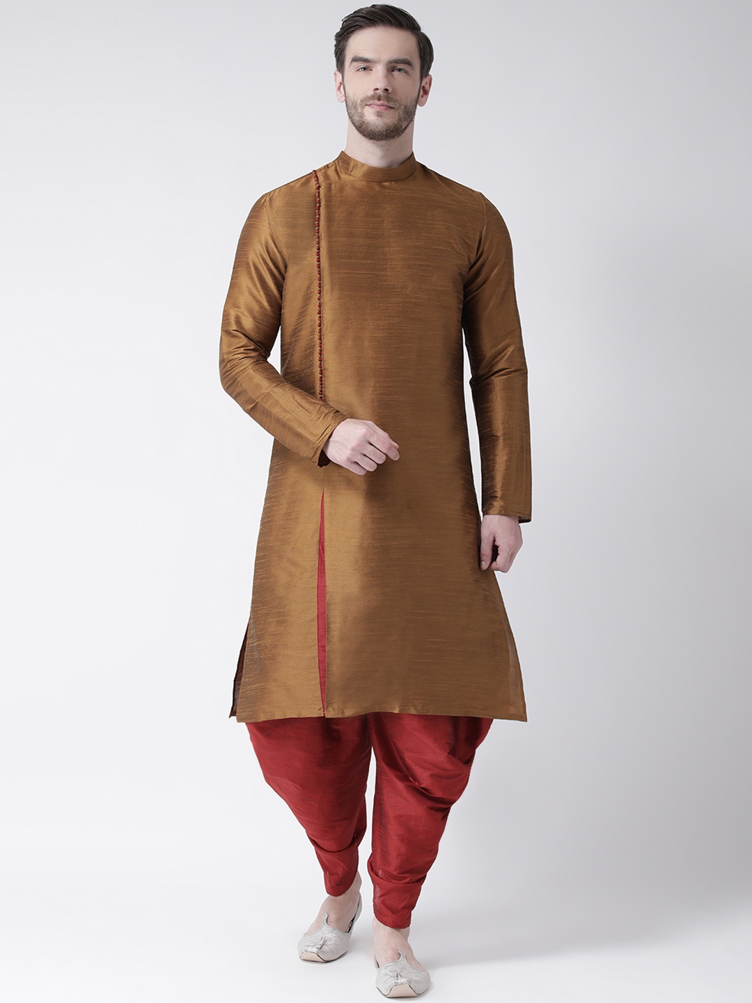 

DEYANN Men Copper-Toned & Maroon Solid Kurta with Dhoti Pants