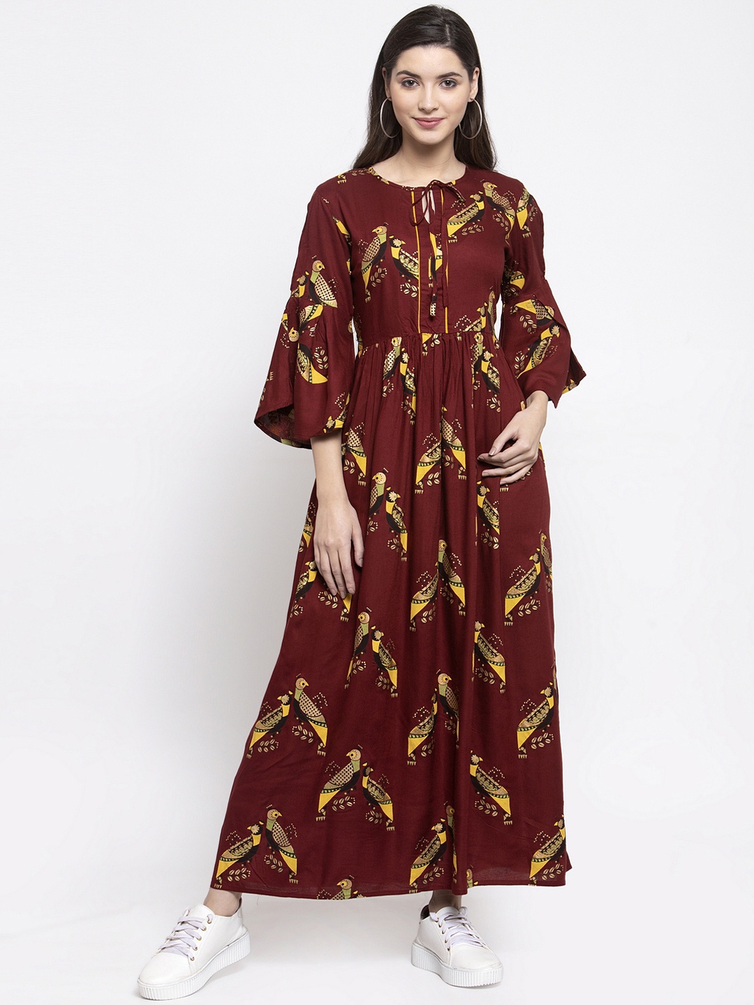 

Indibelle Women Maroon Printed Maxi Dress