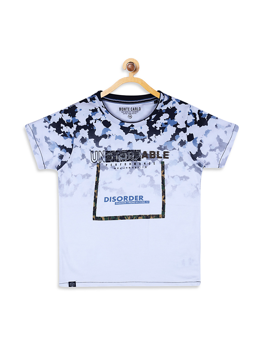 

Monte Carlo Boys White & Blue Printed Round Neck T-shirt