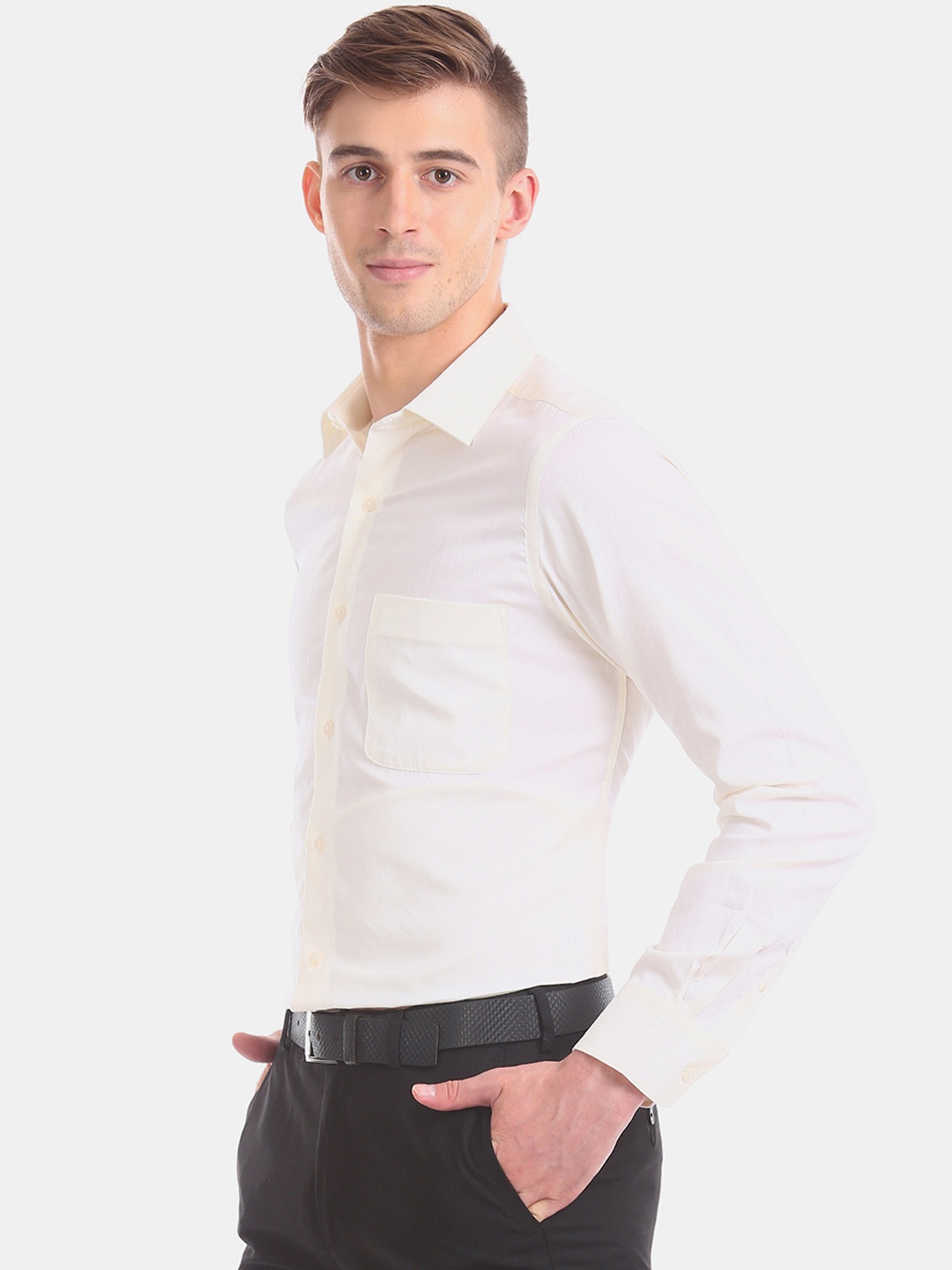 

Arrow Men Cream-Coloured Regular Fit Solid Formal Shirt