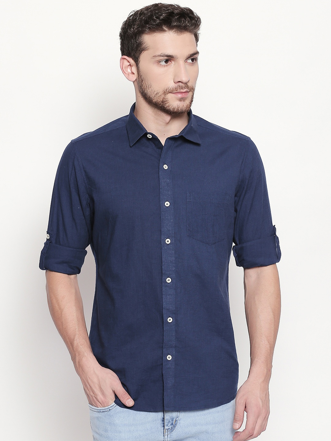 

EVOQ Men Navy Blue Comfort Regular Fit Solid Casual Shirt