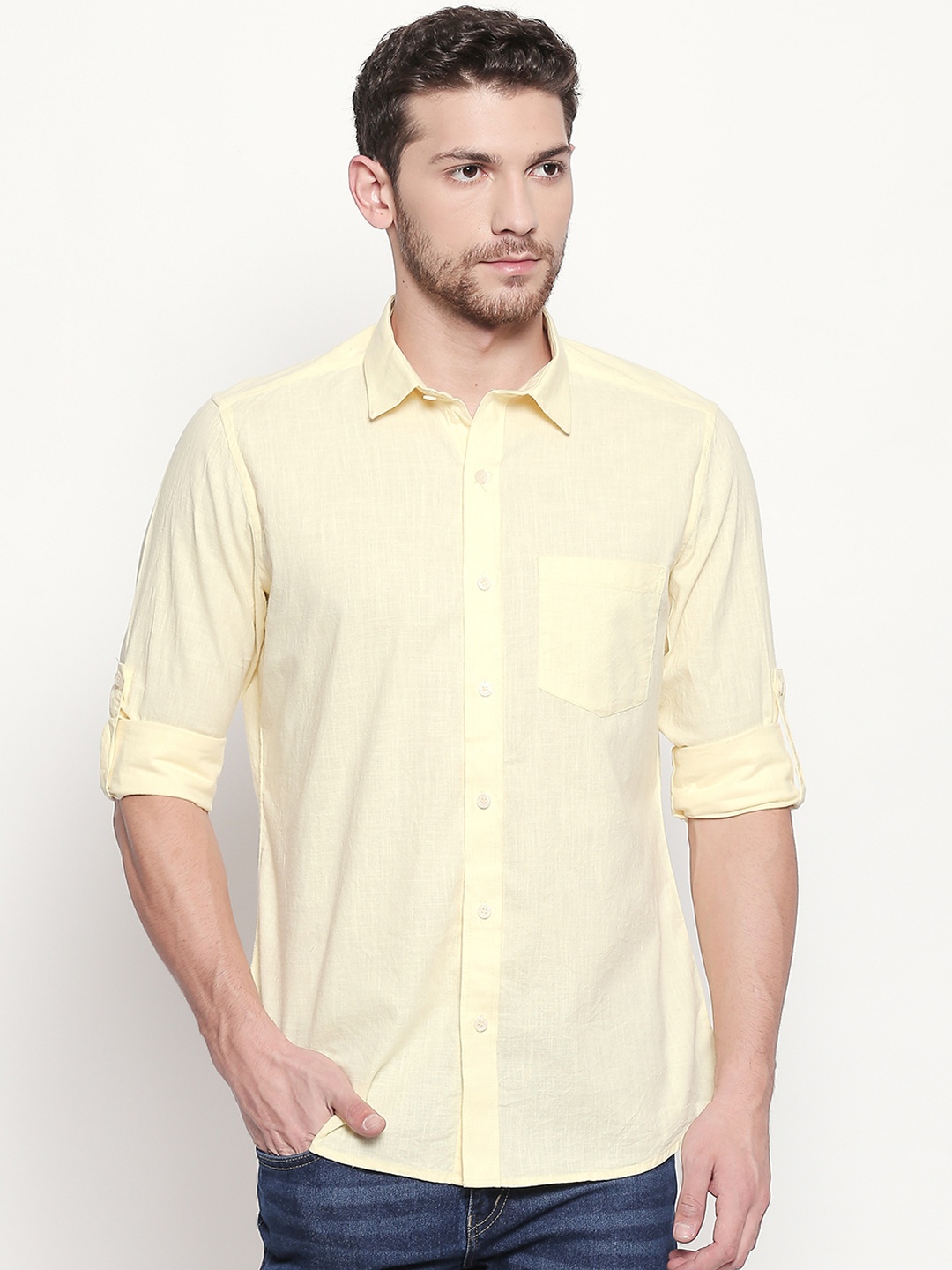 

EVOQ Men Yellow Comfort Regular Fit Solid Casual Shirt