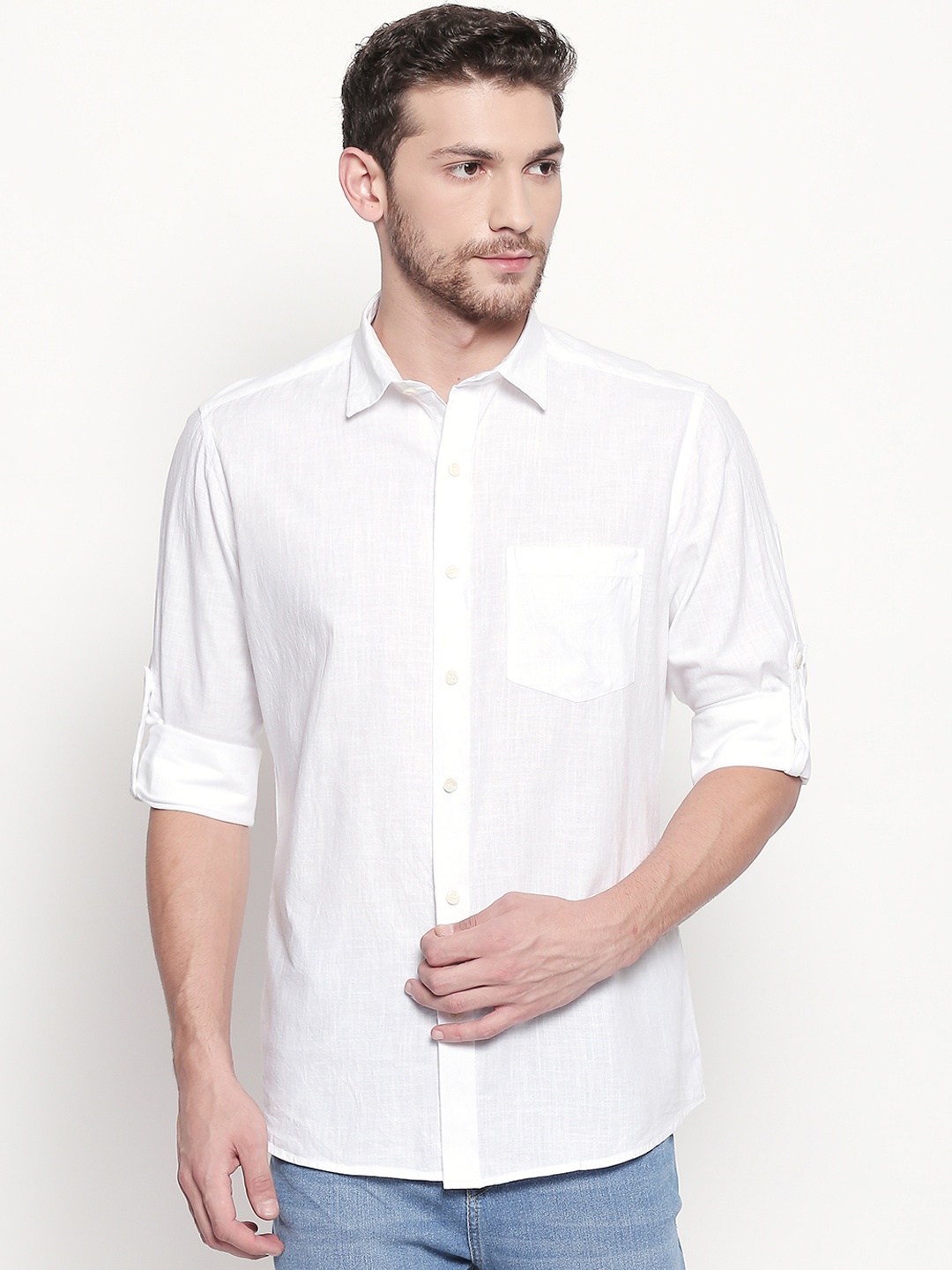 

EVOQ Men White Comfort Regular Fit Solid Casual Shirt