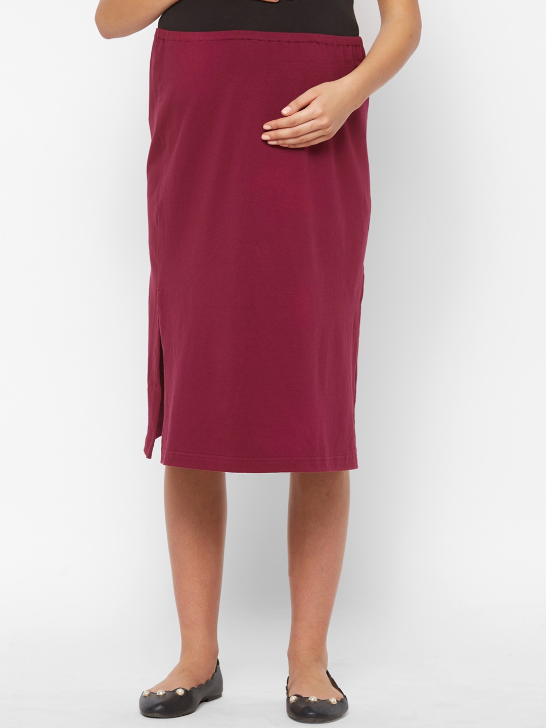 

Mystere Paris Women Maroon Solid Straight Midi Maternity Skirt