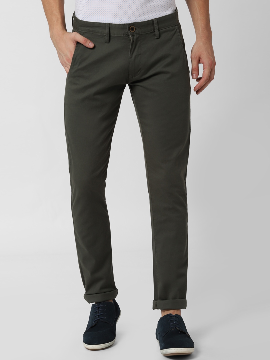 

Peter England Casuals Men Olive Green Slim Fit Solid Regular Trousers