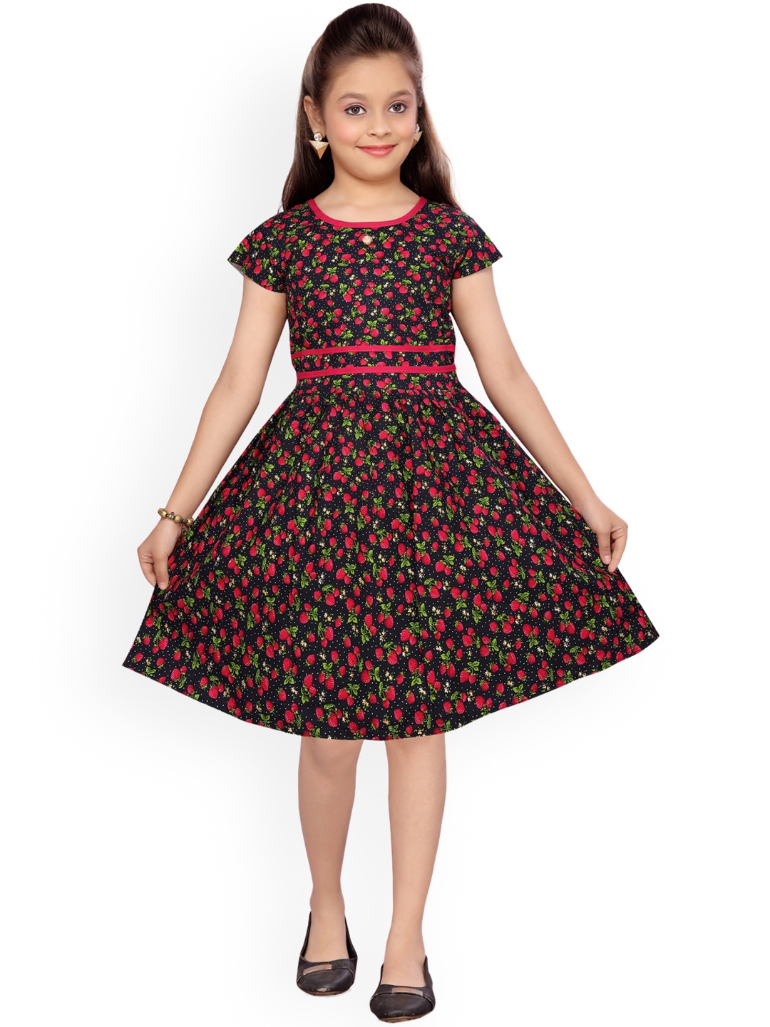 

Aarika Girls Black Printed Fit and Flare Dress