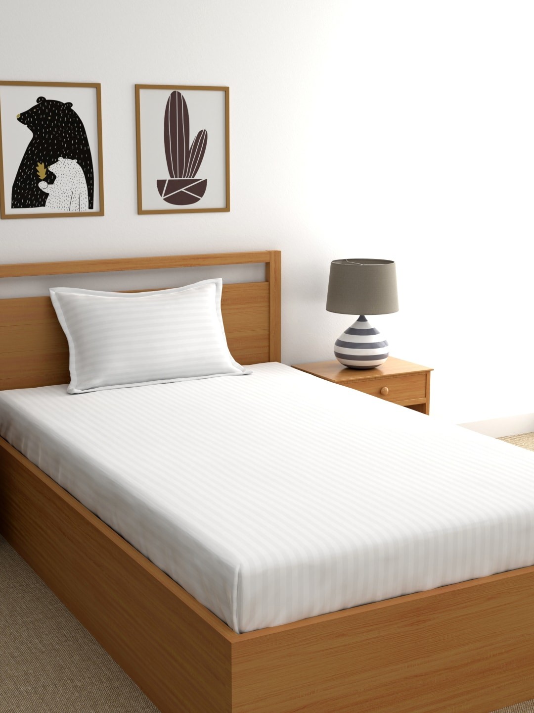 

Dreamscape White Striped 220 TC Cotton 1 Single Bedsheet with 1 Pillow Covers