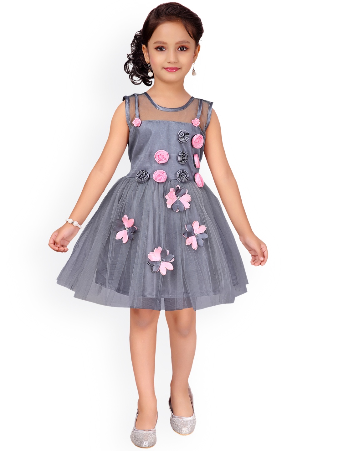 

Aarika Girls Grey Embellished Fit and Flare Dress