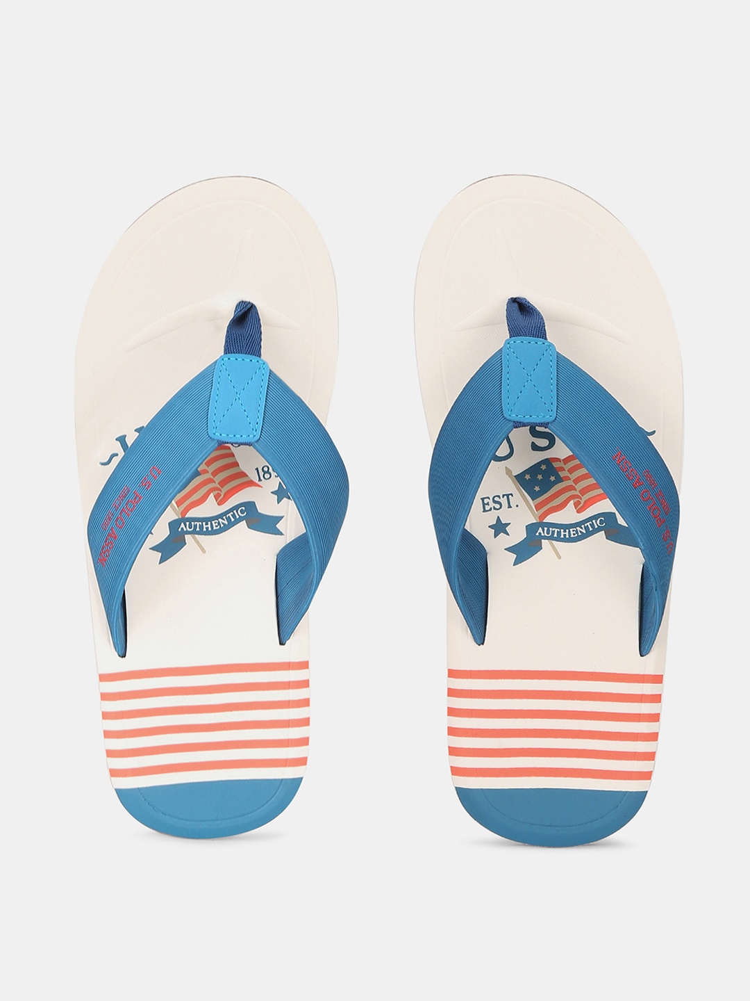 

U.S. Polo Assn. Men Off-White & Blue Printed Flip Flops