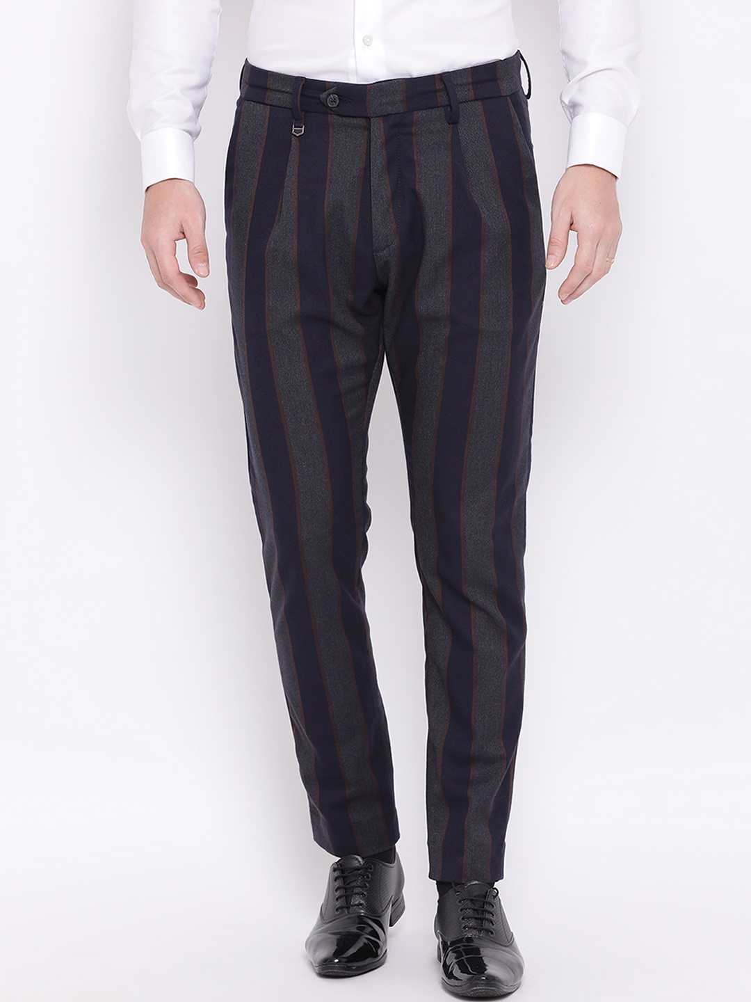 

Antony Morato Men Blue Regular Fit Striped Formal Trousers