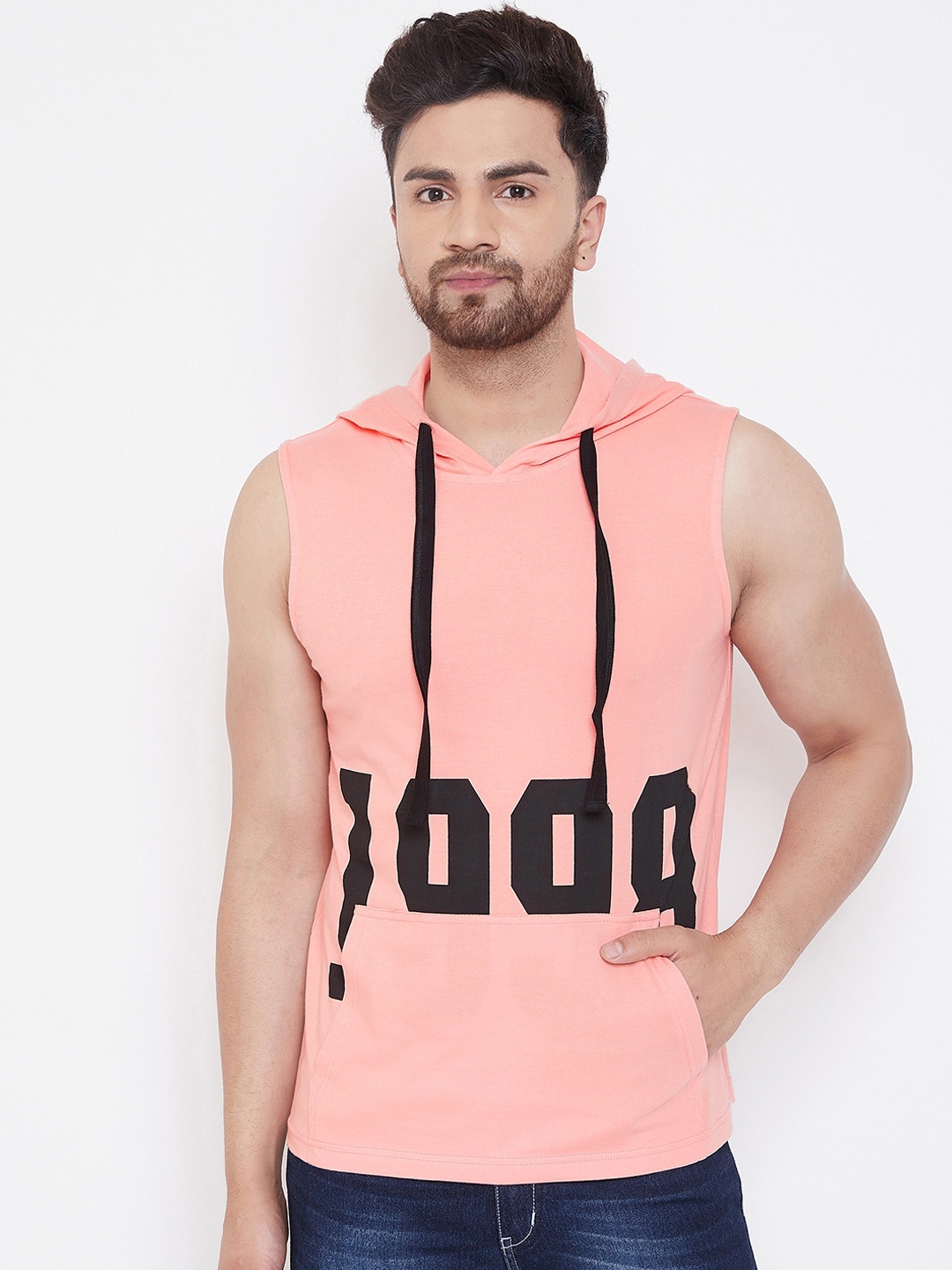 

GRITSTONES Men Pink & Black Printed Hood T-shirt