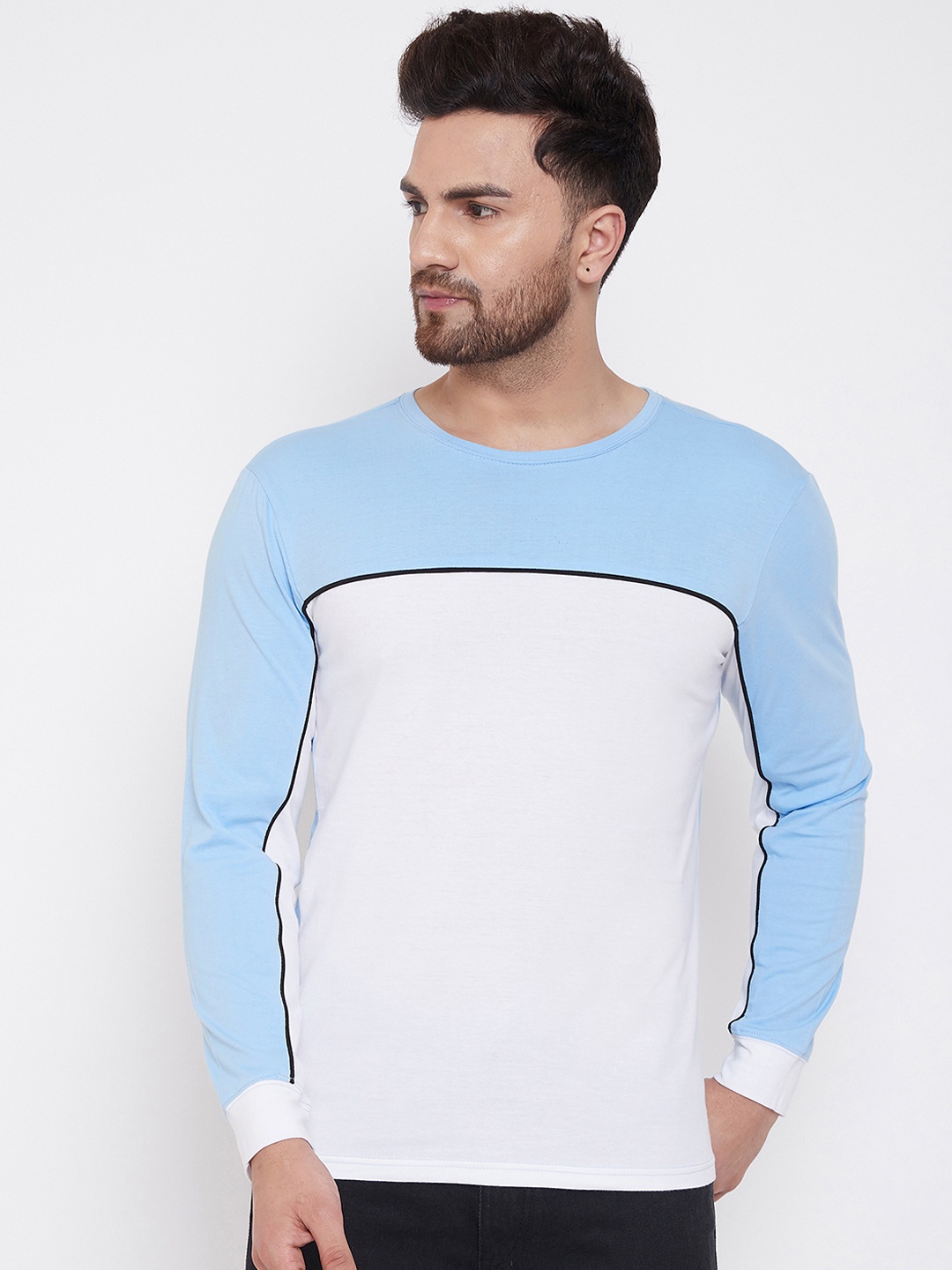 

GRITSTONES Men Blue & White Colourblocked Round Neck T-shirt