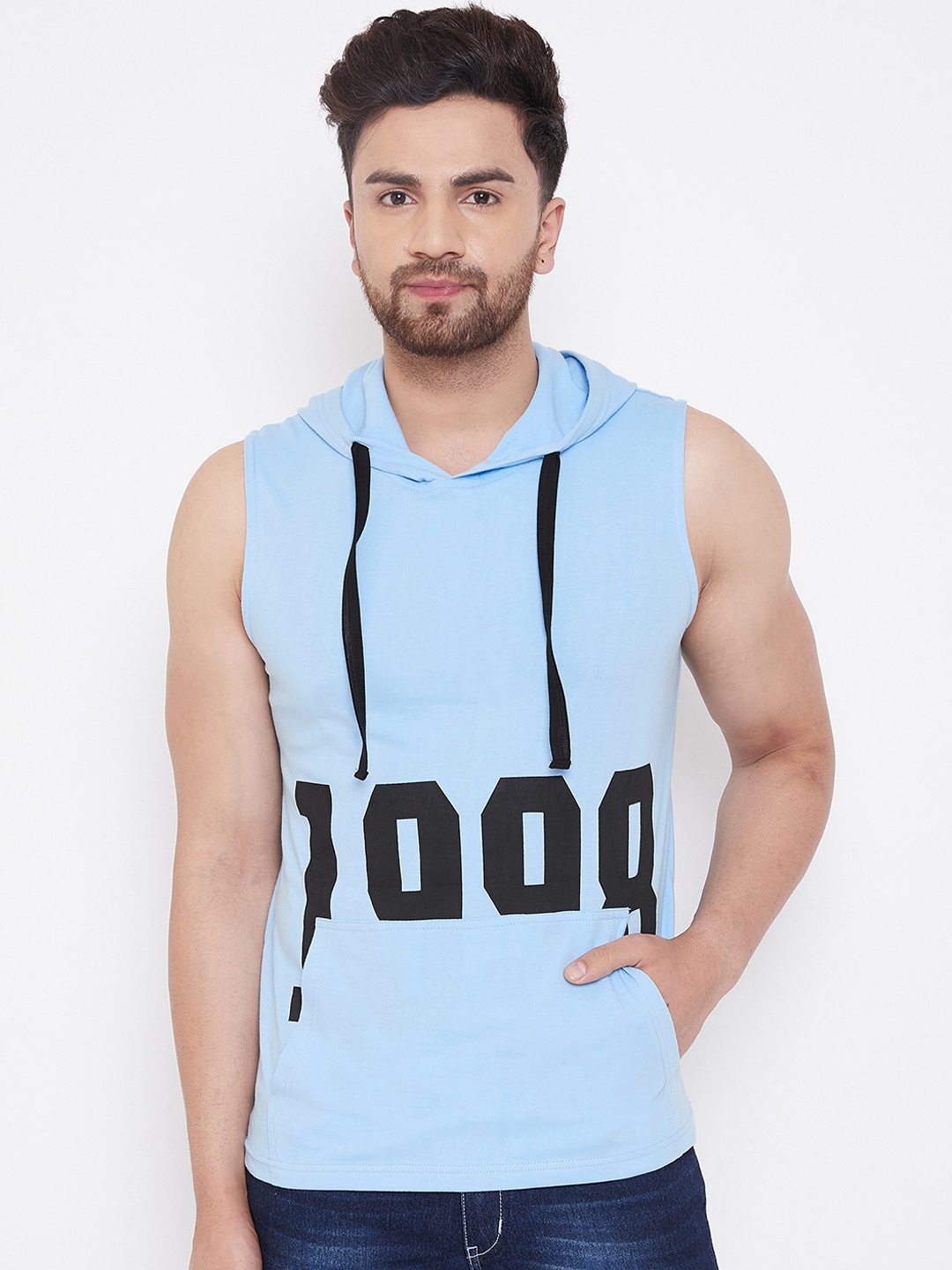 

GRITSTONES Men Blue Printed Hood T-shirt