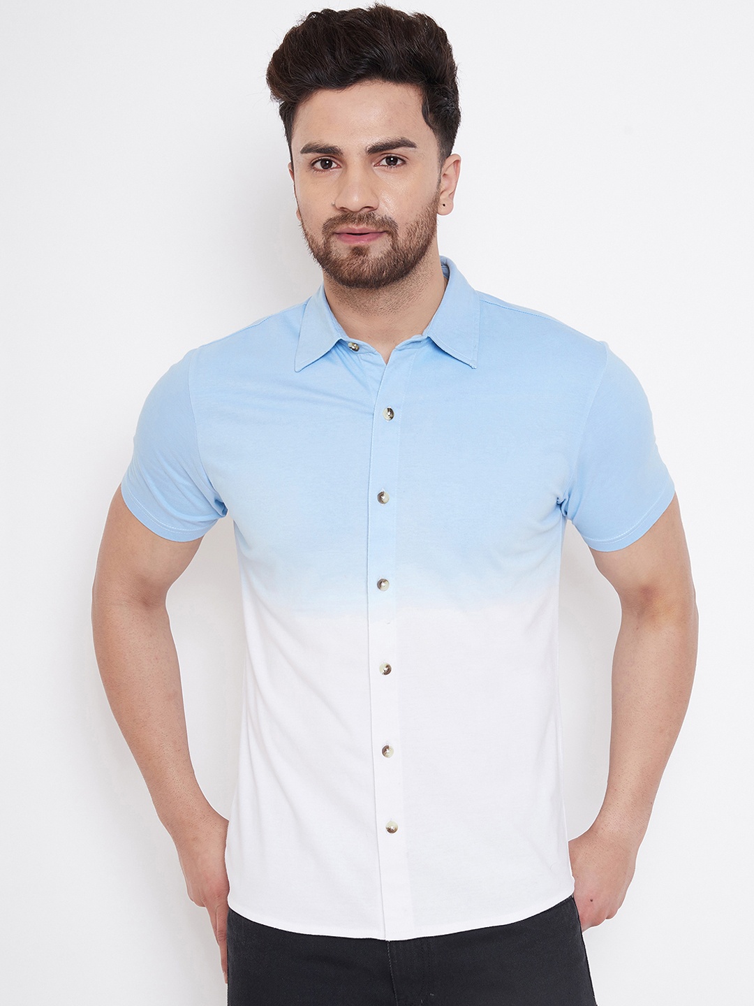 

GRITSTONES Men White & Blue Regular Fit Colourblocked Casual Shirt