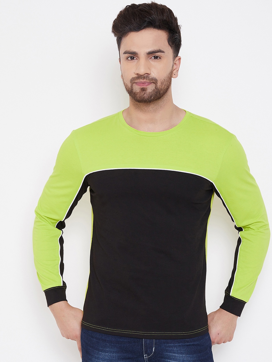 

GRITSTONES Men Green Colourblocked Round Neck T-shirt