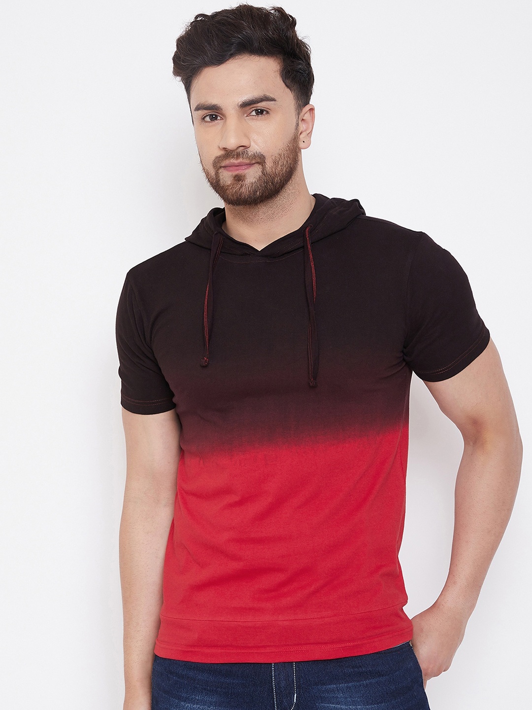 

GRITSTONES Men Red Colourblocked Hood T-shirt
