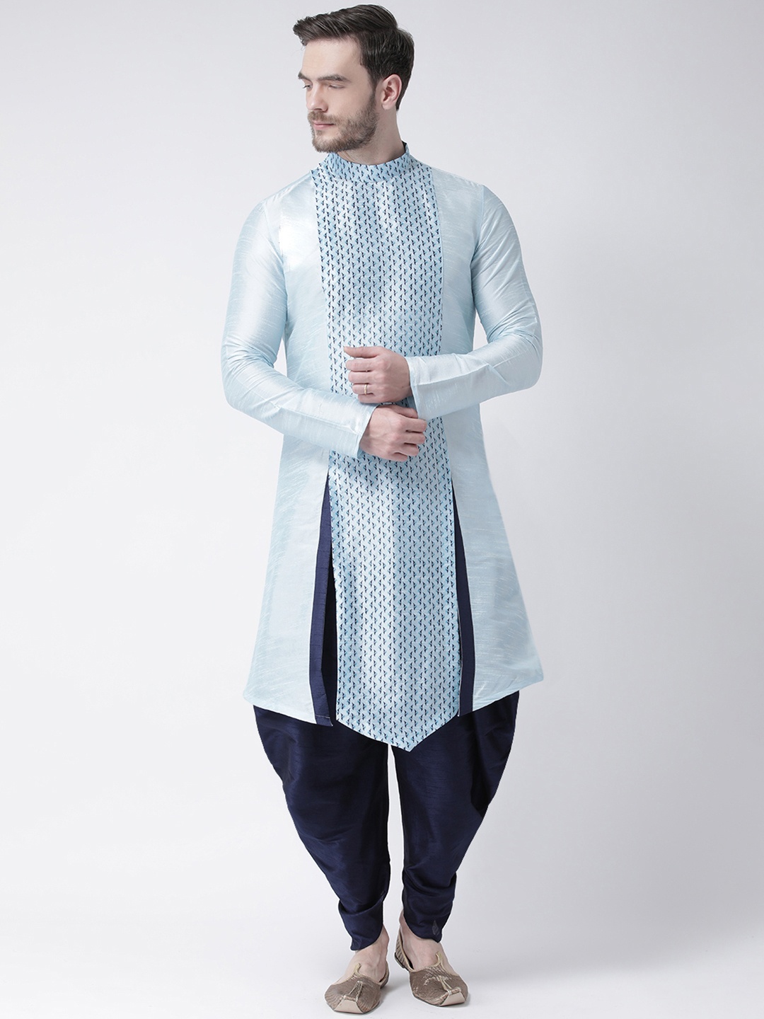 

DEYANN Men Blue Printed Straight Asymmetric Kurta