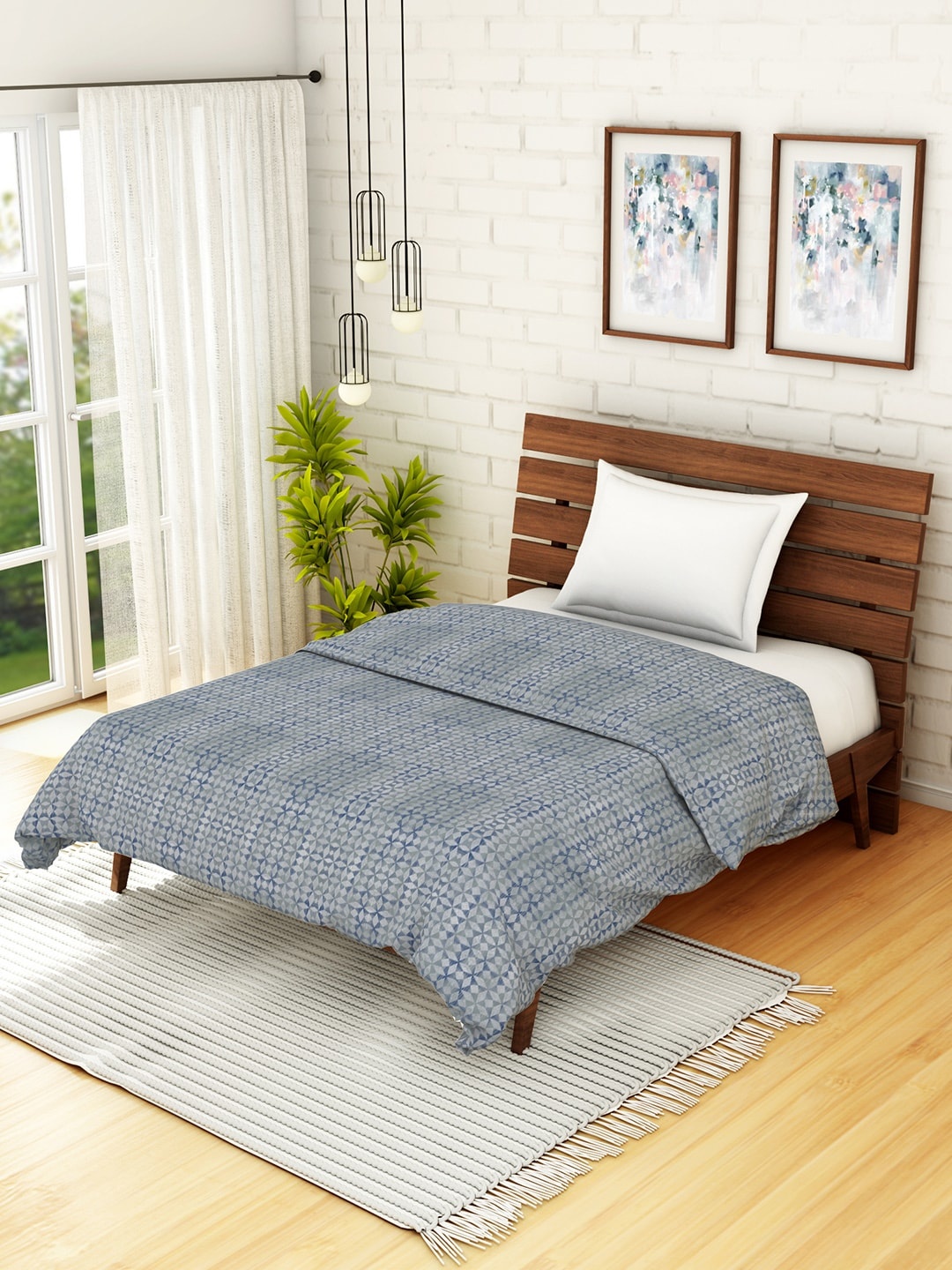 

SPACES Blue Geometric AC Room 235 GSM Single Bed Dohar