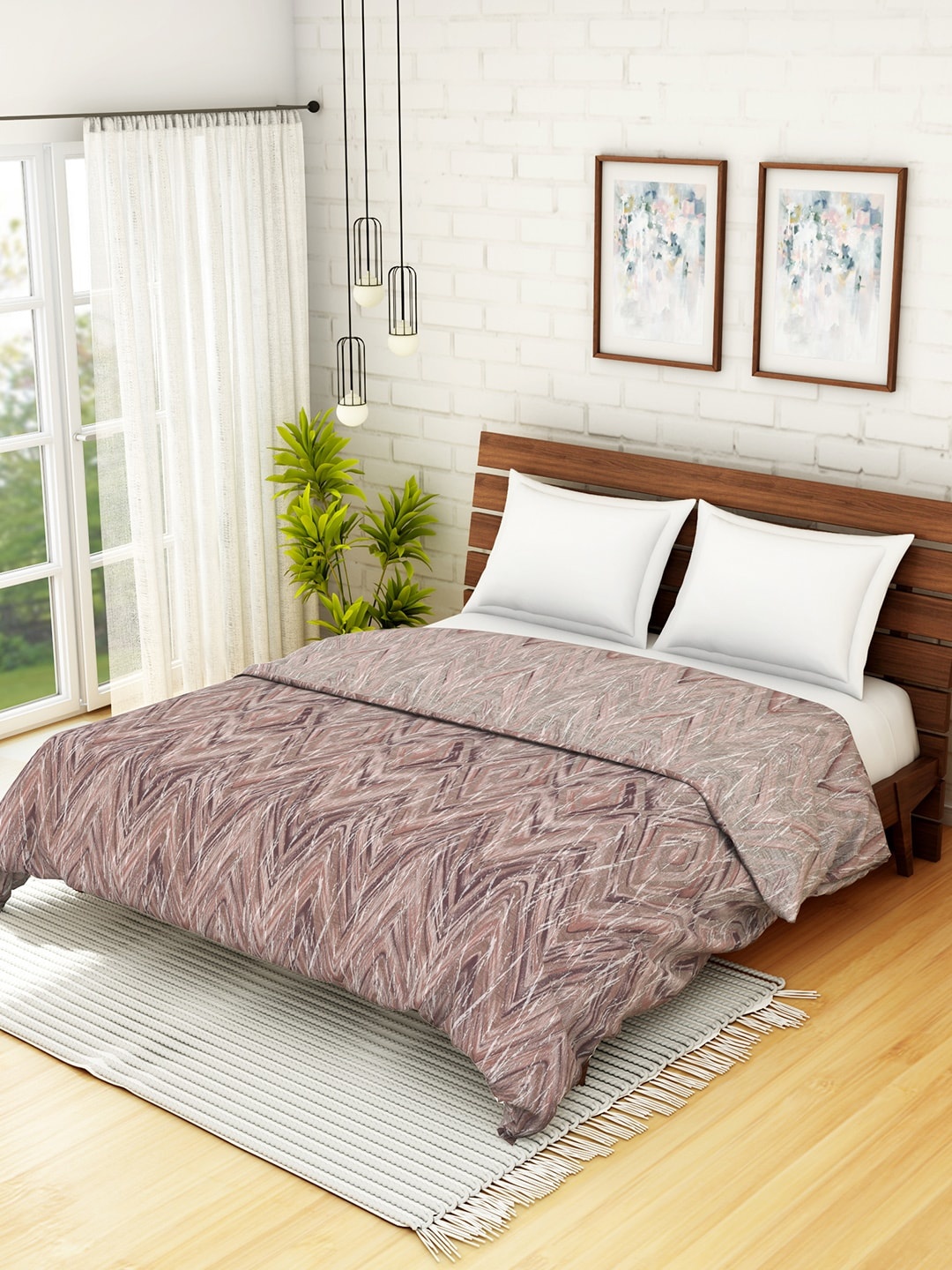 

SPACES Mauve Geometric AC Room 235 GSM Double Bed Dohar