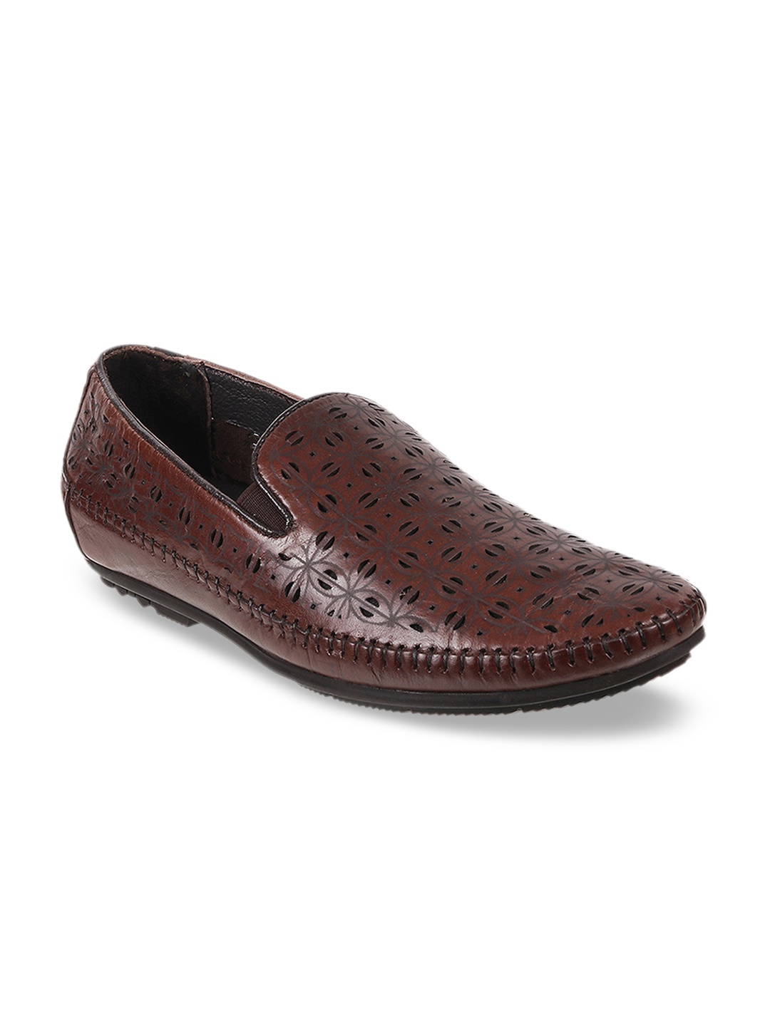 

Mochi Men Brown Solid Leather Formal Slip-On Shoes